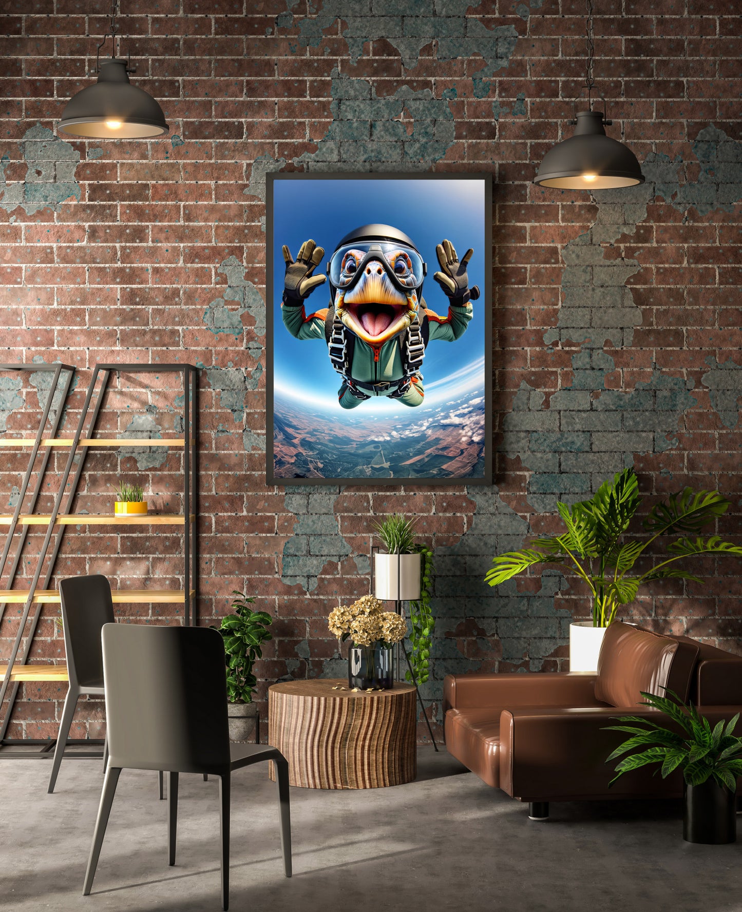 Skydiving Turtle Free-Fall Poster - Unique Animal Wall Art, Extreme Sport Decor, Perfect Gift for Animal Lovers