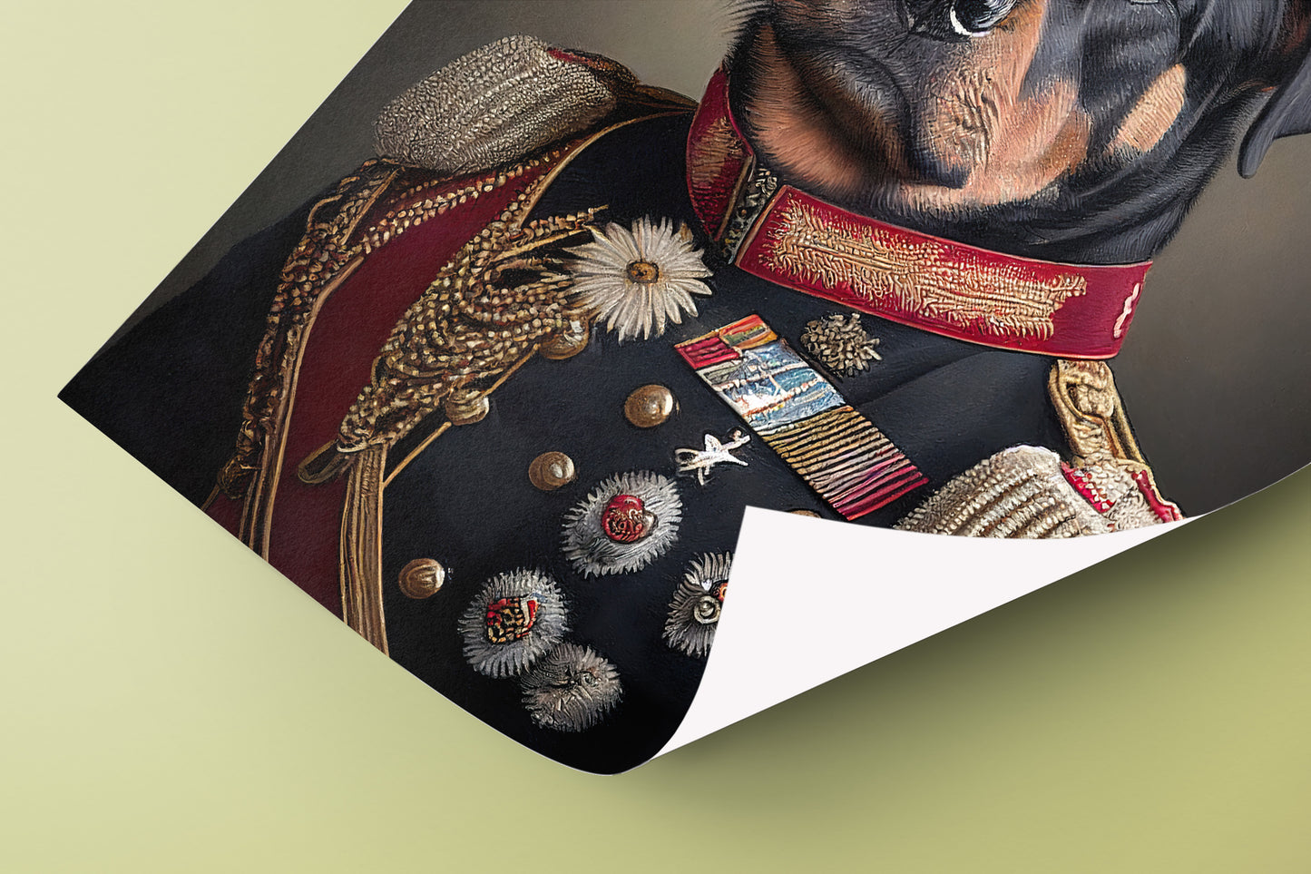 Heroic Rottweiler Poster in Military Uniform - Funny Dog Wall Art Print - Unique Animal Decor