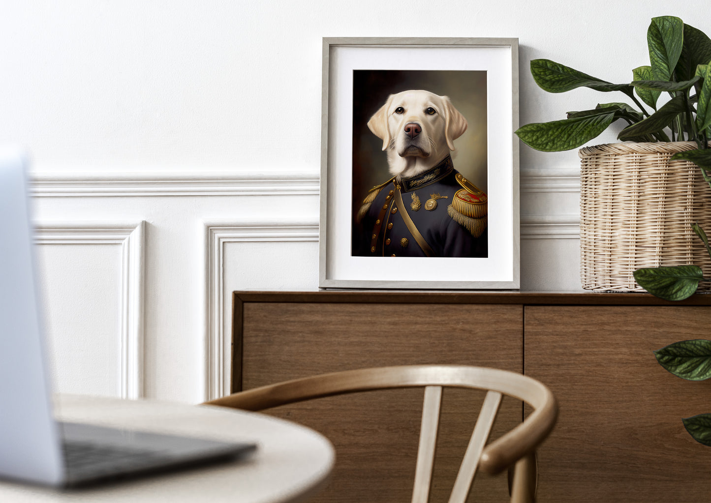 Sable Labrador in Military Uniform Poster – Unique Animal Wall Art, Stylish Dog Portrait Print, Home Decor