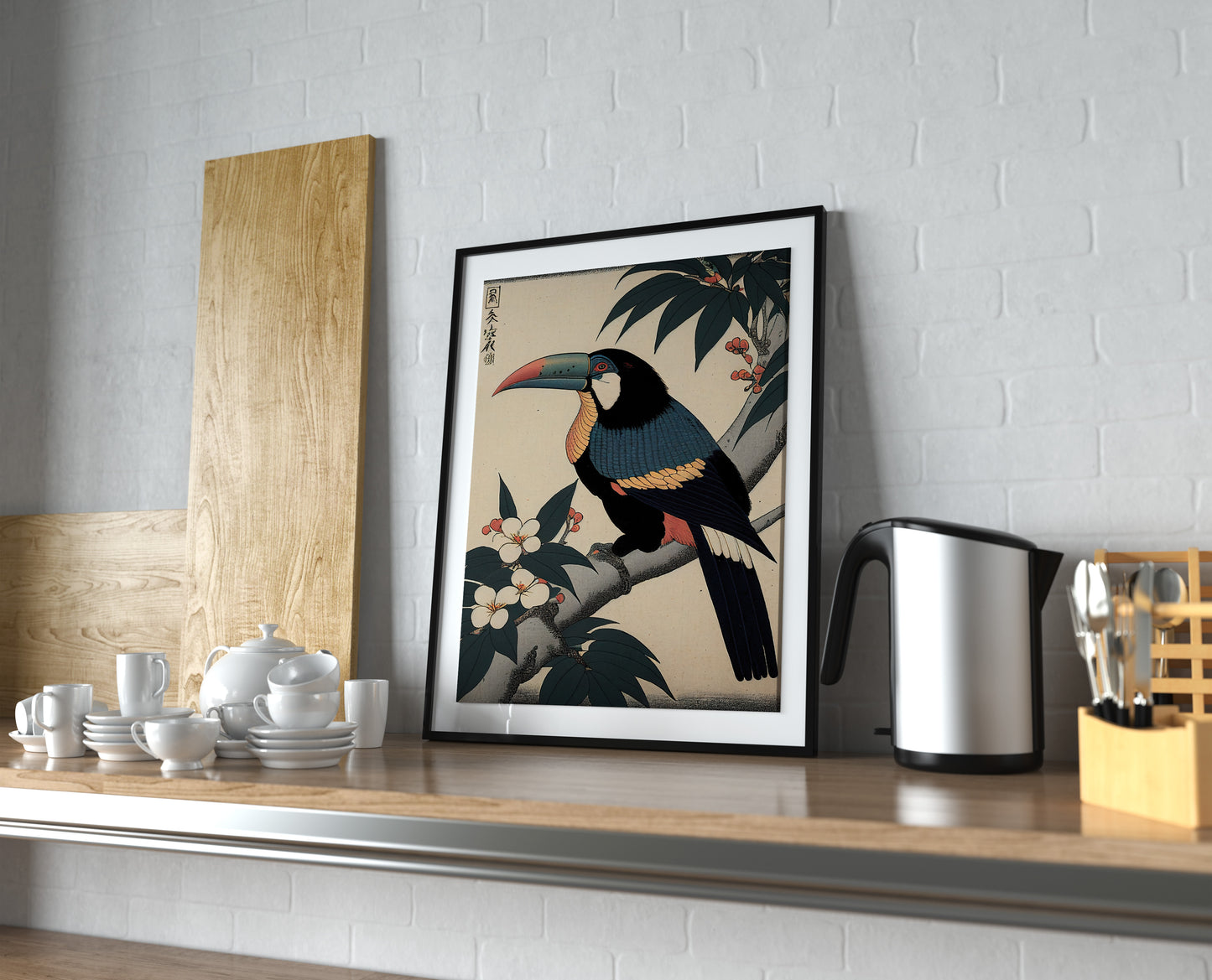 Poster Toucan, Illustration art japonais, Impression Ukiyo-e, Art mural, Décoration murale, Affiche Japonaise