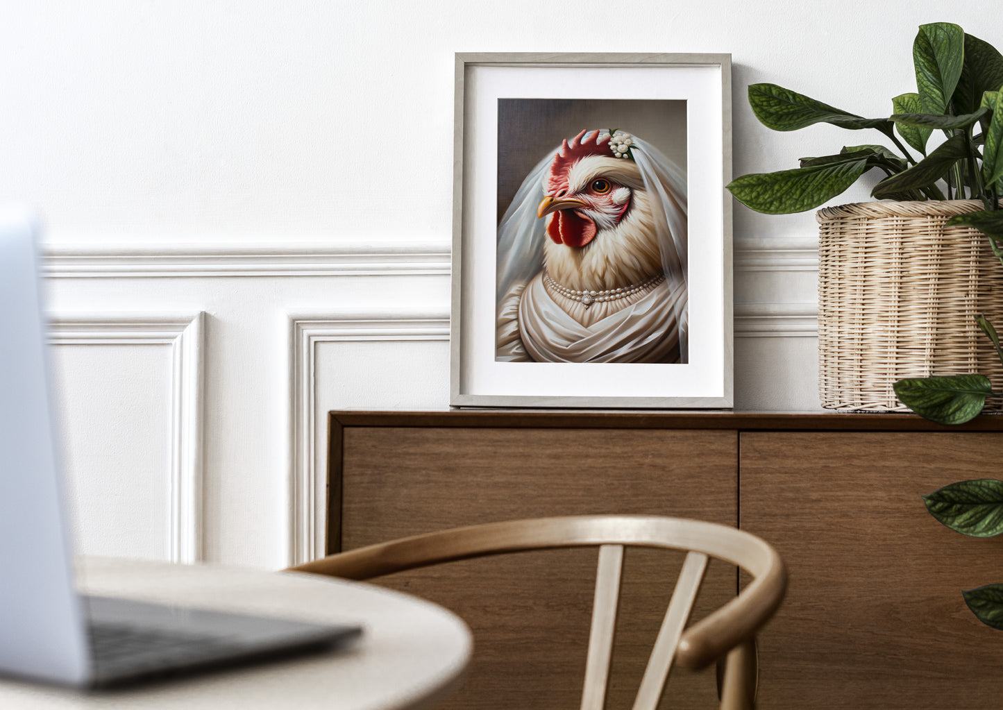 Hen in Wedding Dress Poster - Animal Wall Decor | Unique Funny Bride Wall Art | Perfect Gift for Chicken Lovers