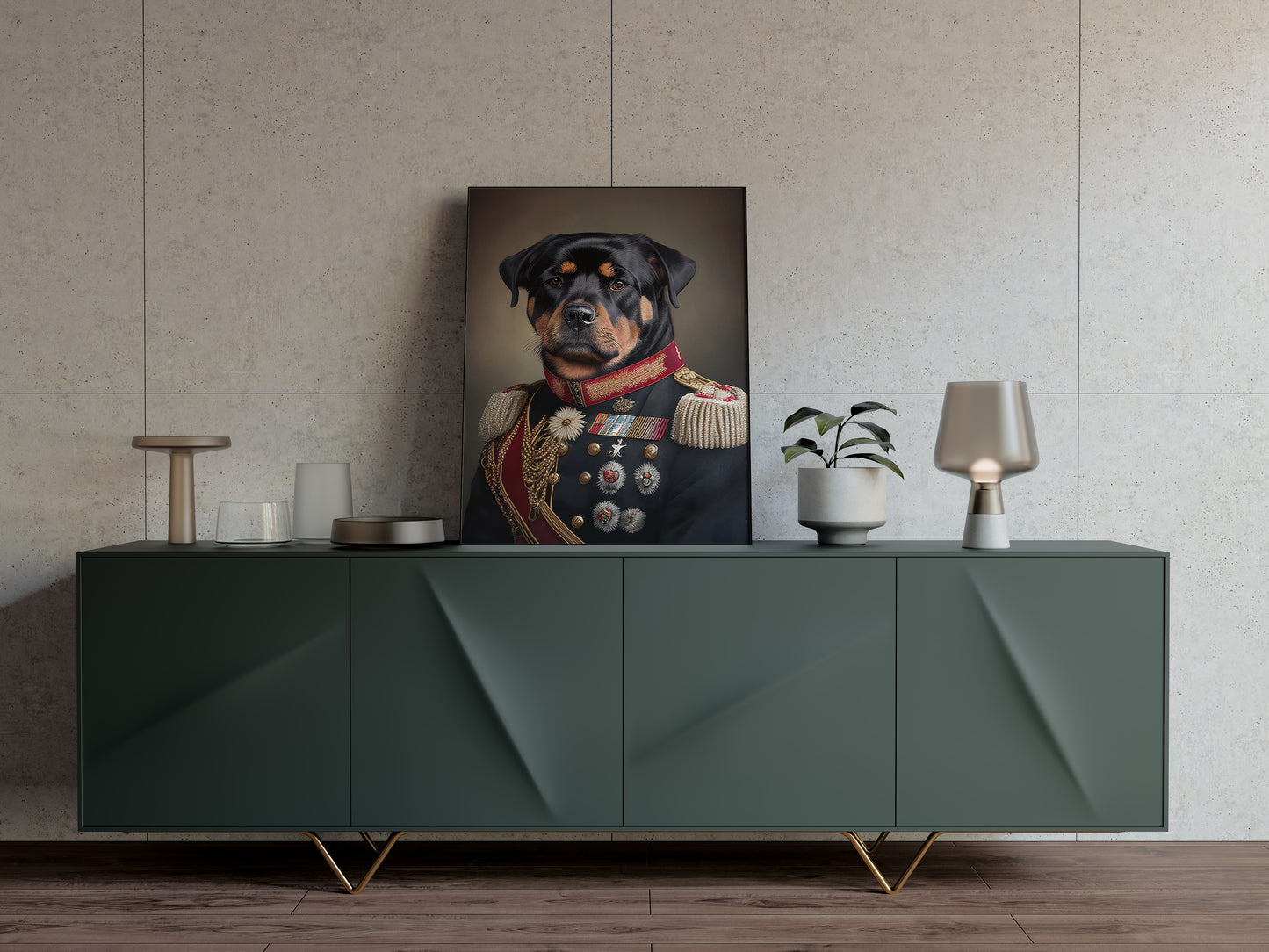 Heroic Rottweiler Poster in Military Uniform - Funny Dog Wall Art Print - Unique Animal Decor