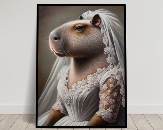 "Capybara in Wedding Dress Poster - Fun Animal Wall Art Decor | Unique Bridal Gift Frame"