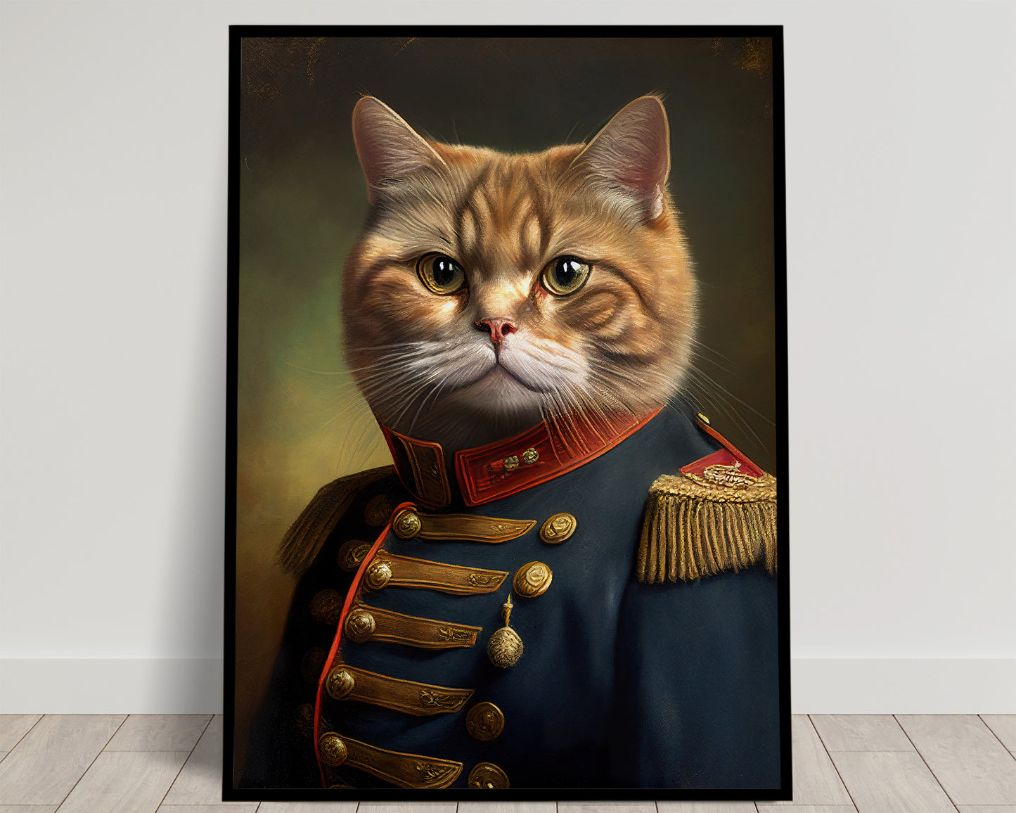 "Feline Hero Poster - Red Cat in Military Uniform | Animal Wall Art & Decor | Frameable Cat Canvas Print"