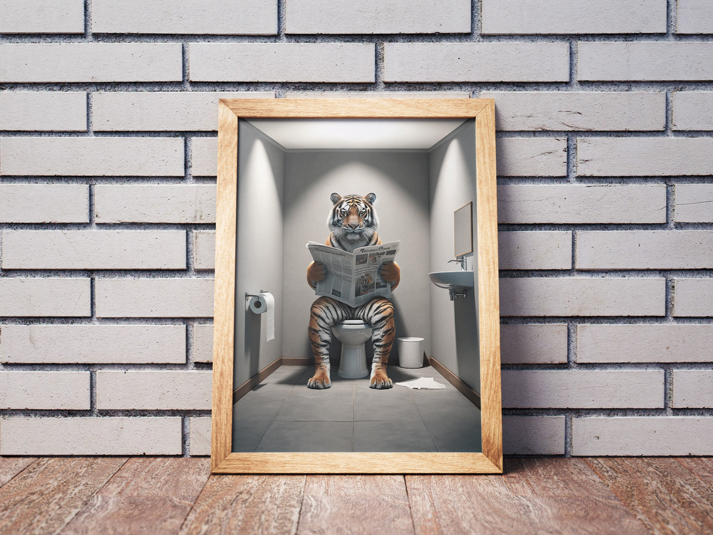 Tiger Reading Newspaper Poster - Funny Bathroom Wall Art Decor - Unique Toilet WC Poster - Quirky Gift