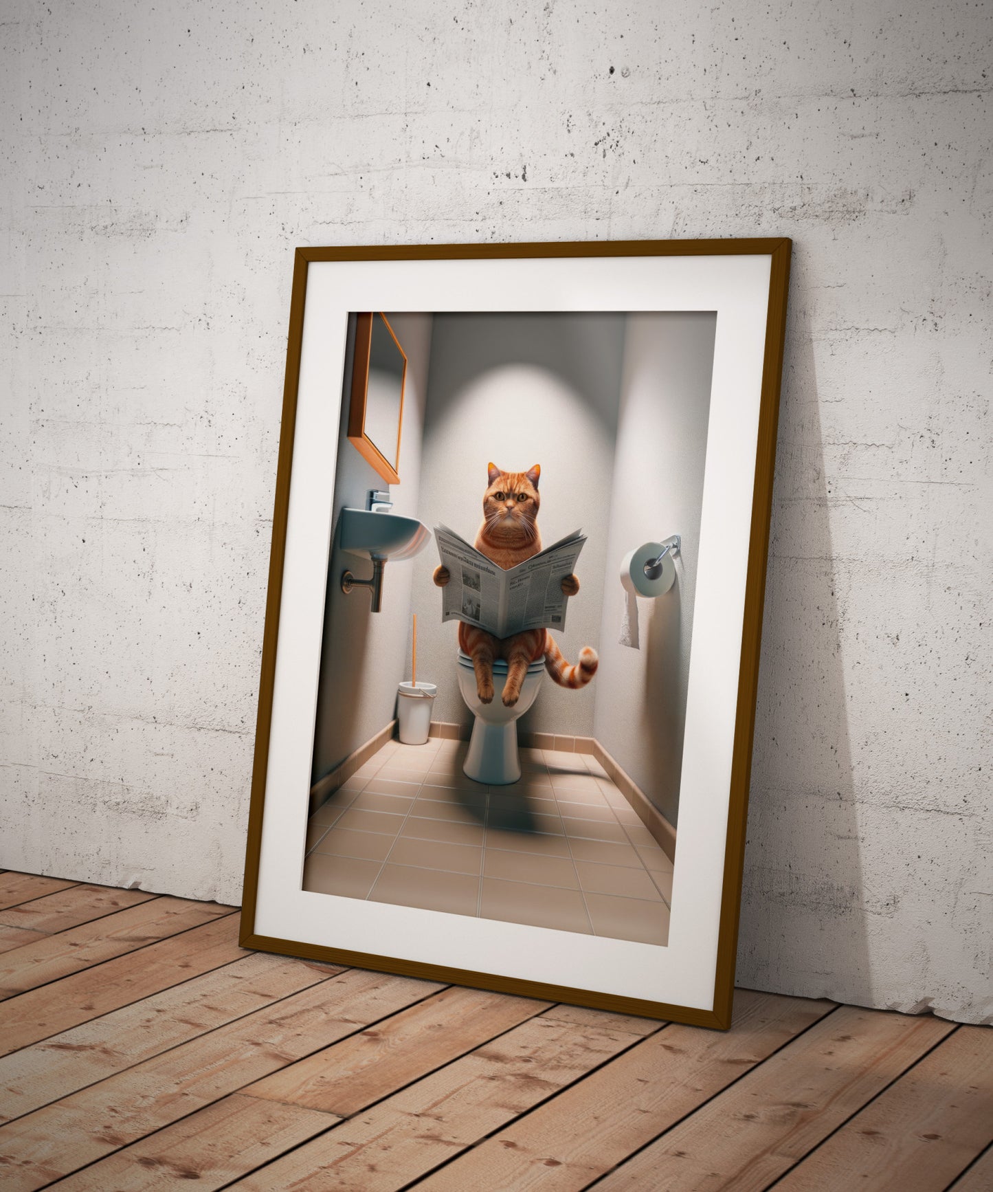 Funny Red Tabby British Shorthair Cat Poster - Bathroom Wall Art Comedy Decor | Gag Gift for WC Toilet