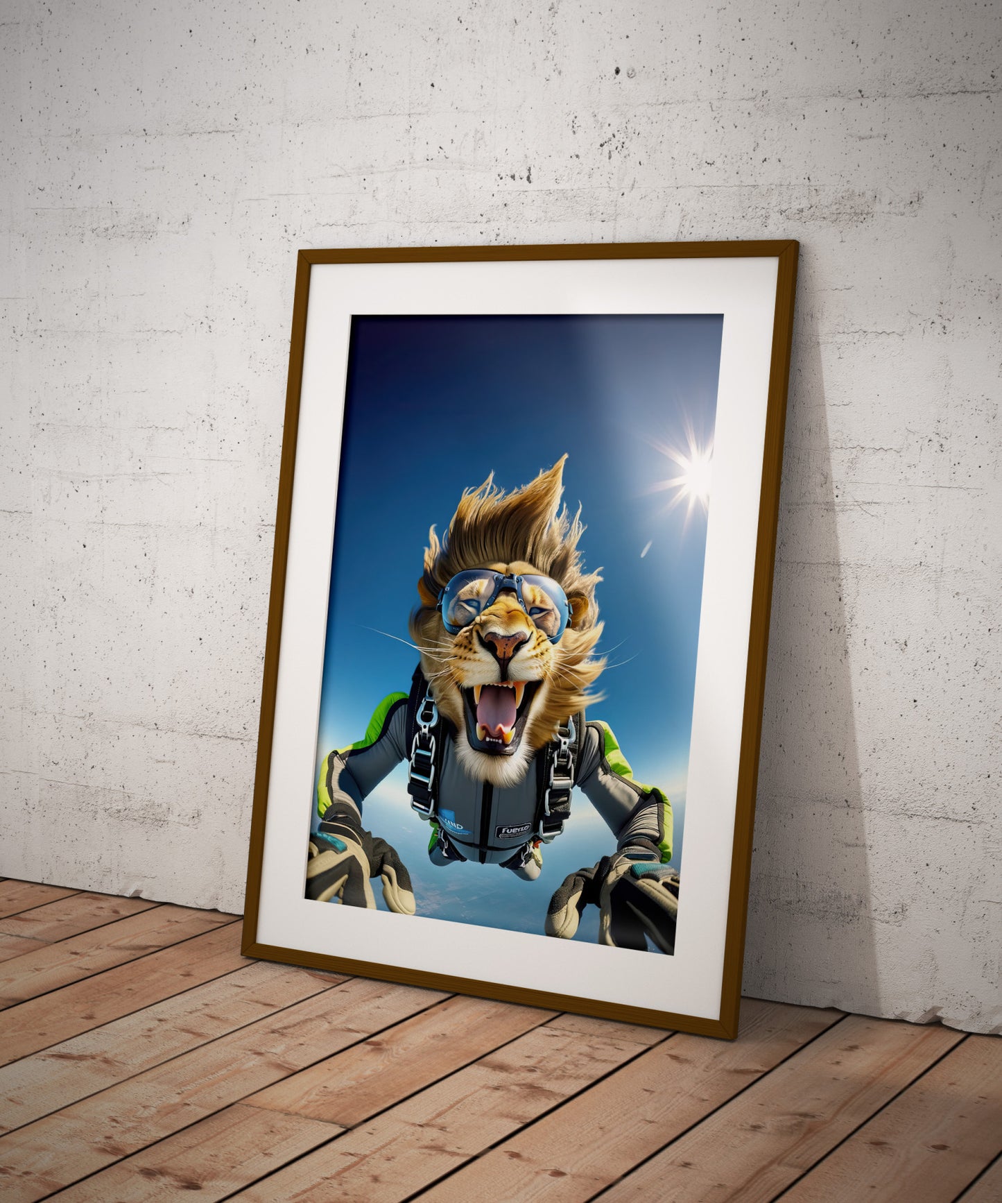 Skydiving Lion Poster - Epic Wall Art - Extreme Sport Decor - Unique Animal Print for Animal Lovers