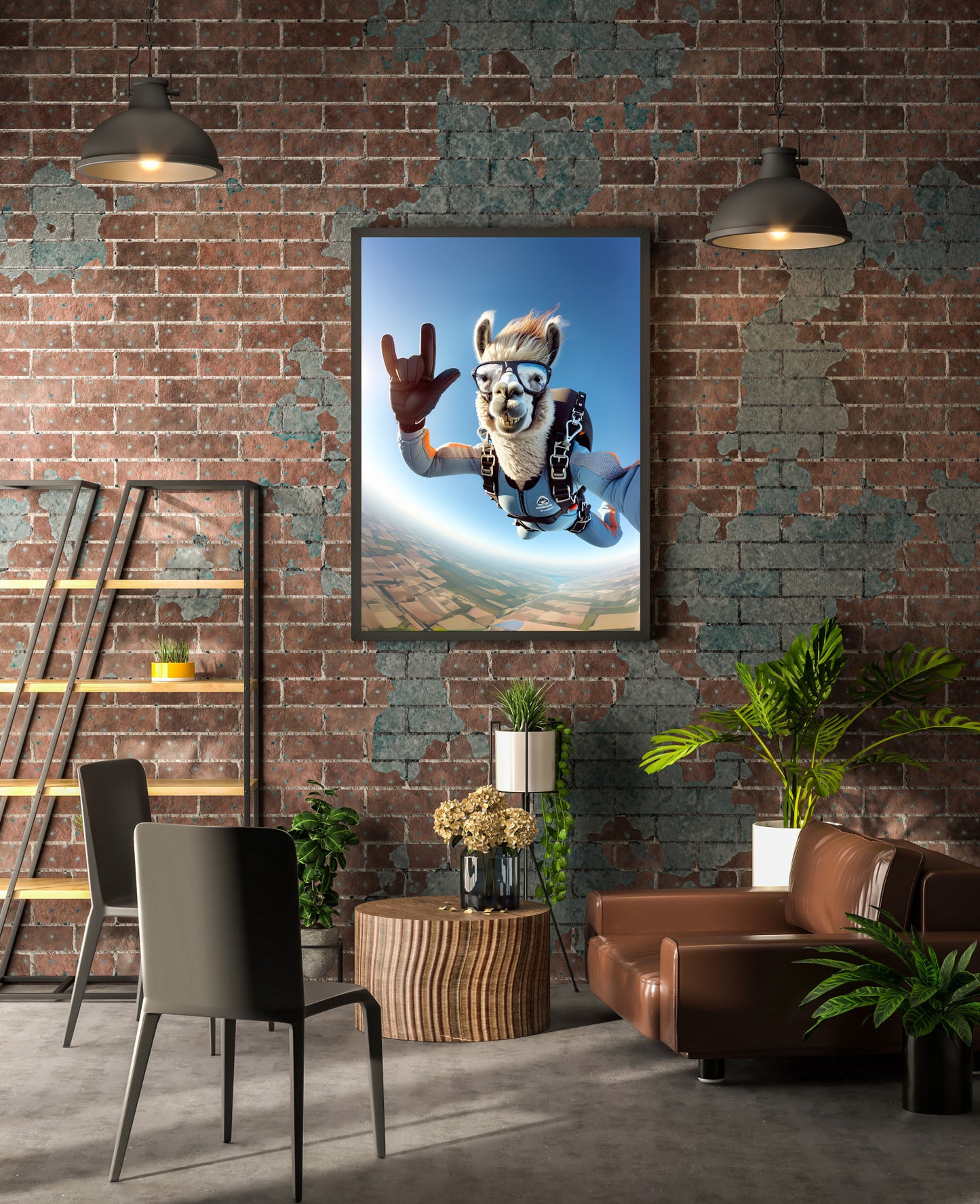 "Skydiving Llama Poster - Epic Animal Print Wall Art | Extreme Sport Decor for Animal Lovers"