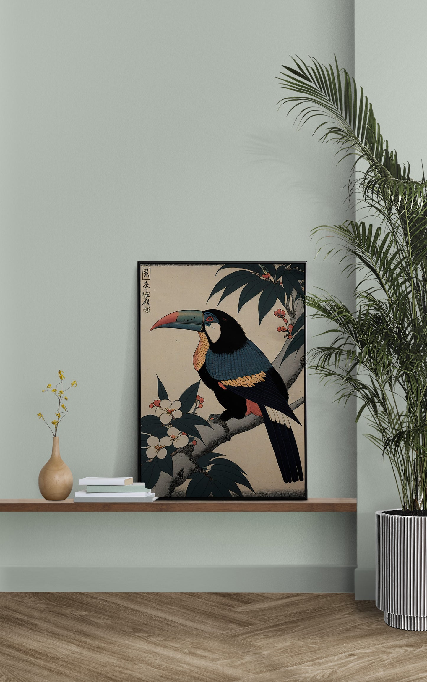 Poster Toucan, Illustration art japonais, Impression Ukiyo-e, Art mural, Décoration murale, Affiche Japonaise