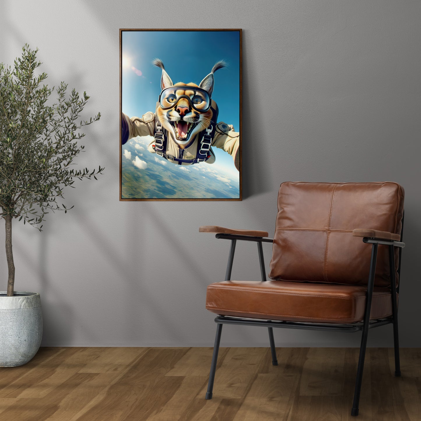 Affiche Murale Caracal en Chute Libre - Poster Animal Skydiving Sport Extrême - Décor Unique et Cadeau Original