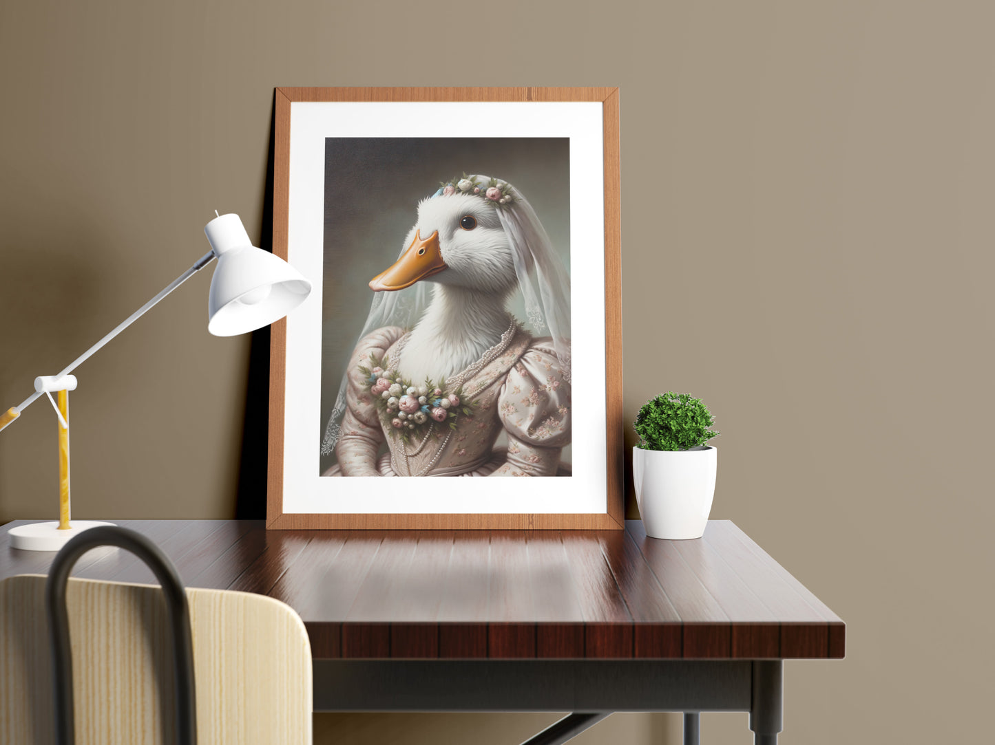 Whimsical Duck in Wedding Dress Poster - Funny Animal Wall Art Decor - Unique Bride-Themed Gift for Home