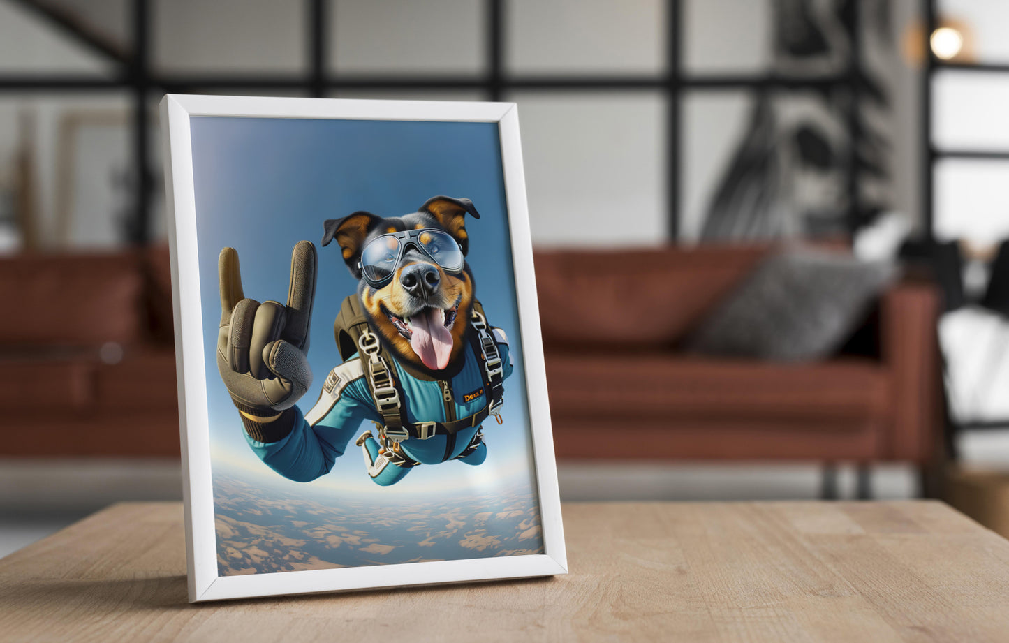 Affiche Murale Beauceron en Parachute - Poster Chien Skydiving Sport Extrême - Décor et Cadeau Unique