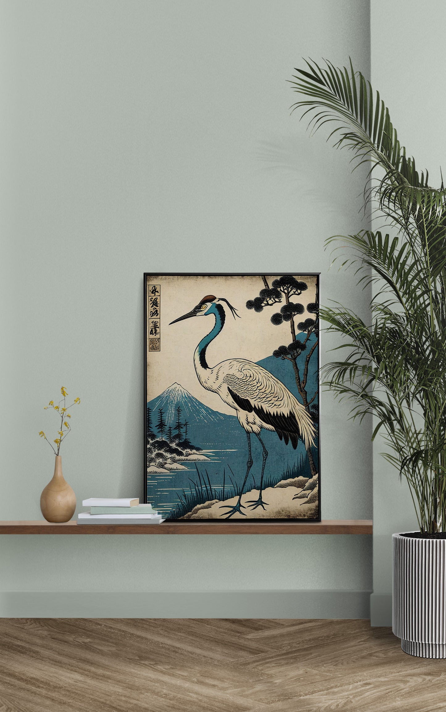 Poster d'Art Japonais Grue du Japon - Illustration Murale Oiseau, Décoration Nippon à Encadrer