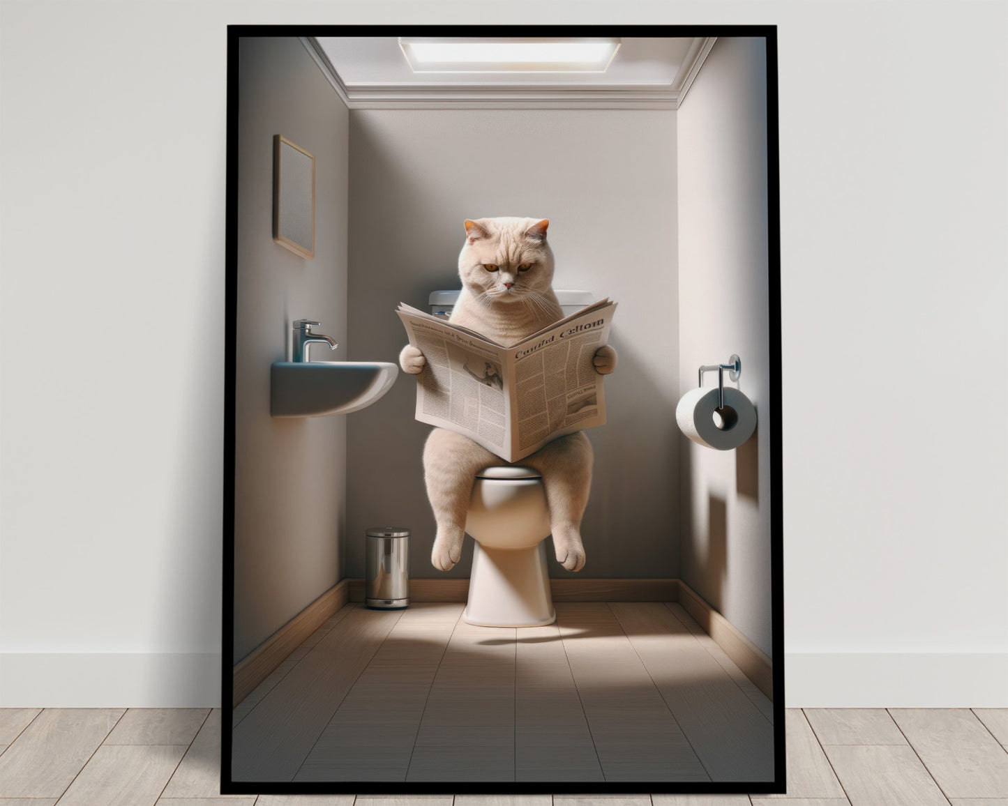 Funny Bathroom Wall Art: British Shorthair Cream Cat Toilet Poster - Gag Gift for WC Decor