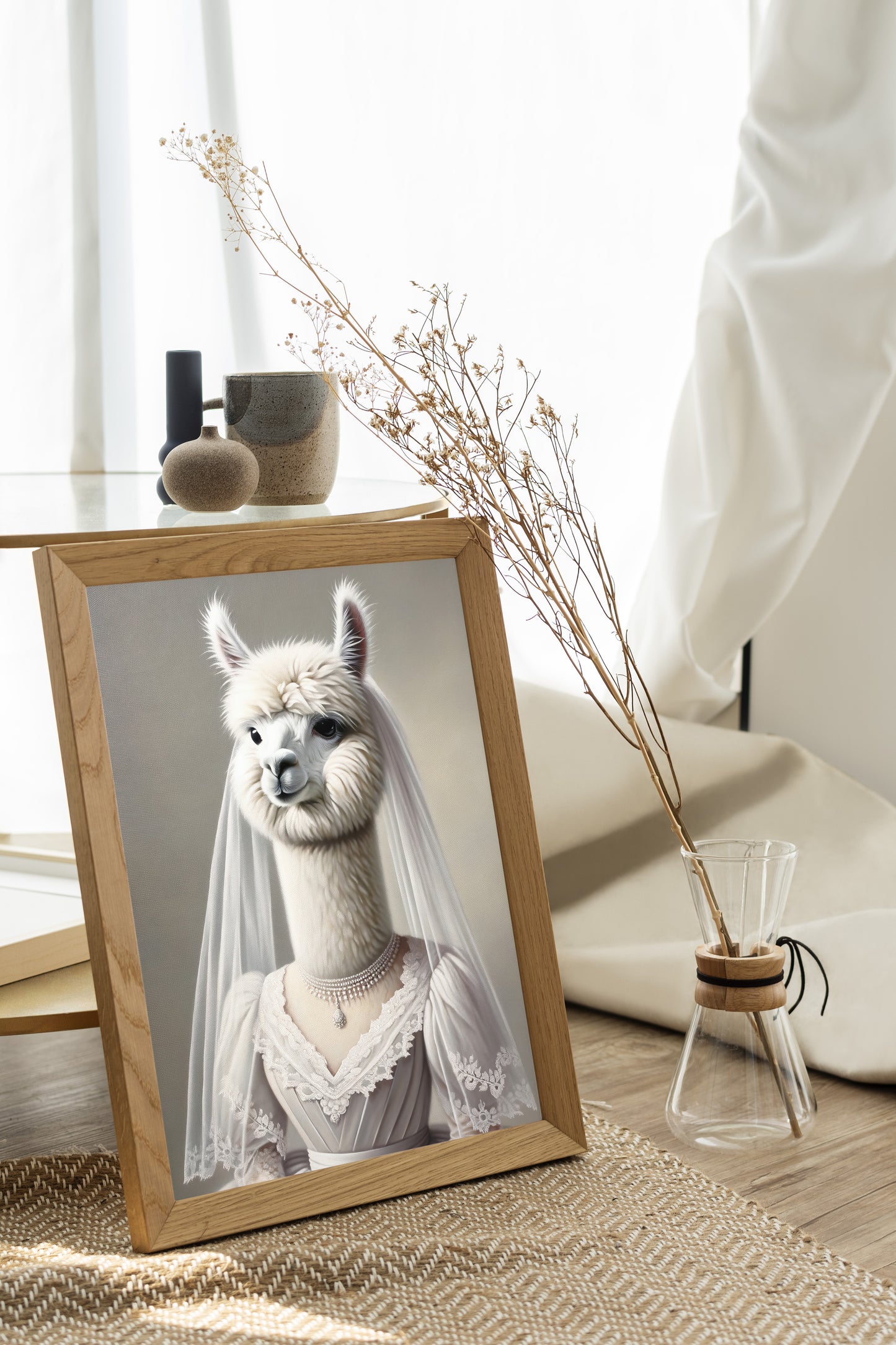 Alpaca Bride Poster - Funny Animal Wall Art for Unique Home Decor | Wedding Dress Portrait Print