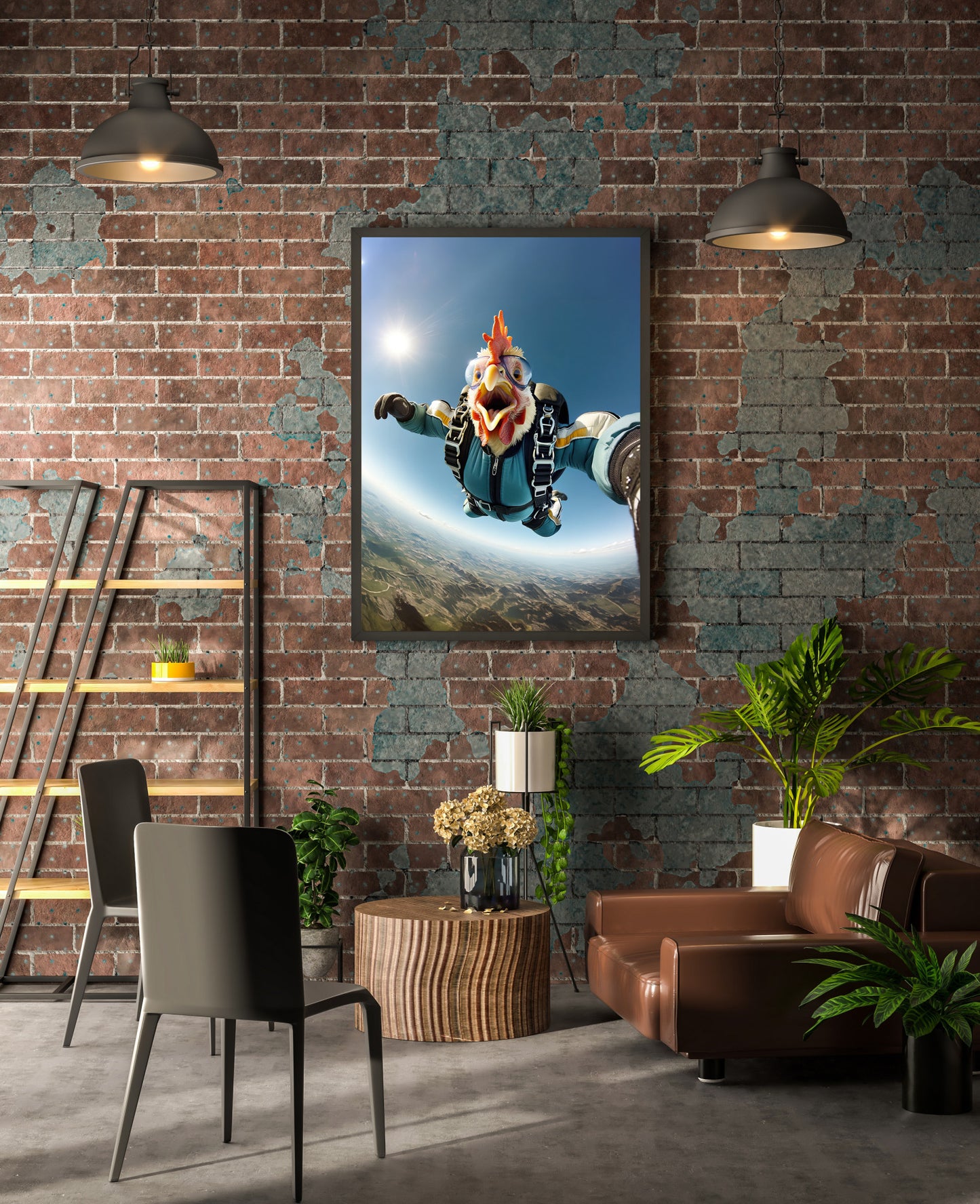 Epic Skydiving Chicken Poster – Unique Animal Print Wall Art for Extreme Sport Fans & Animal Lovers Decor