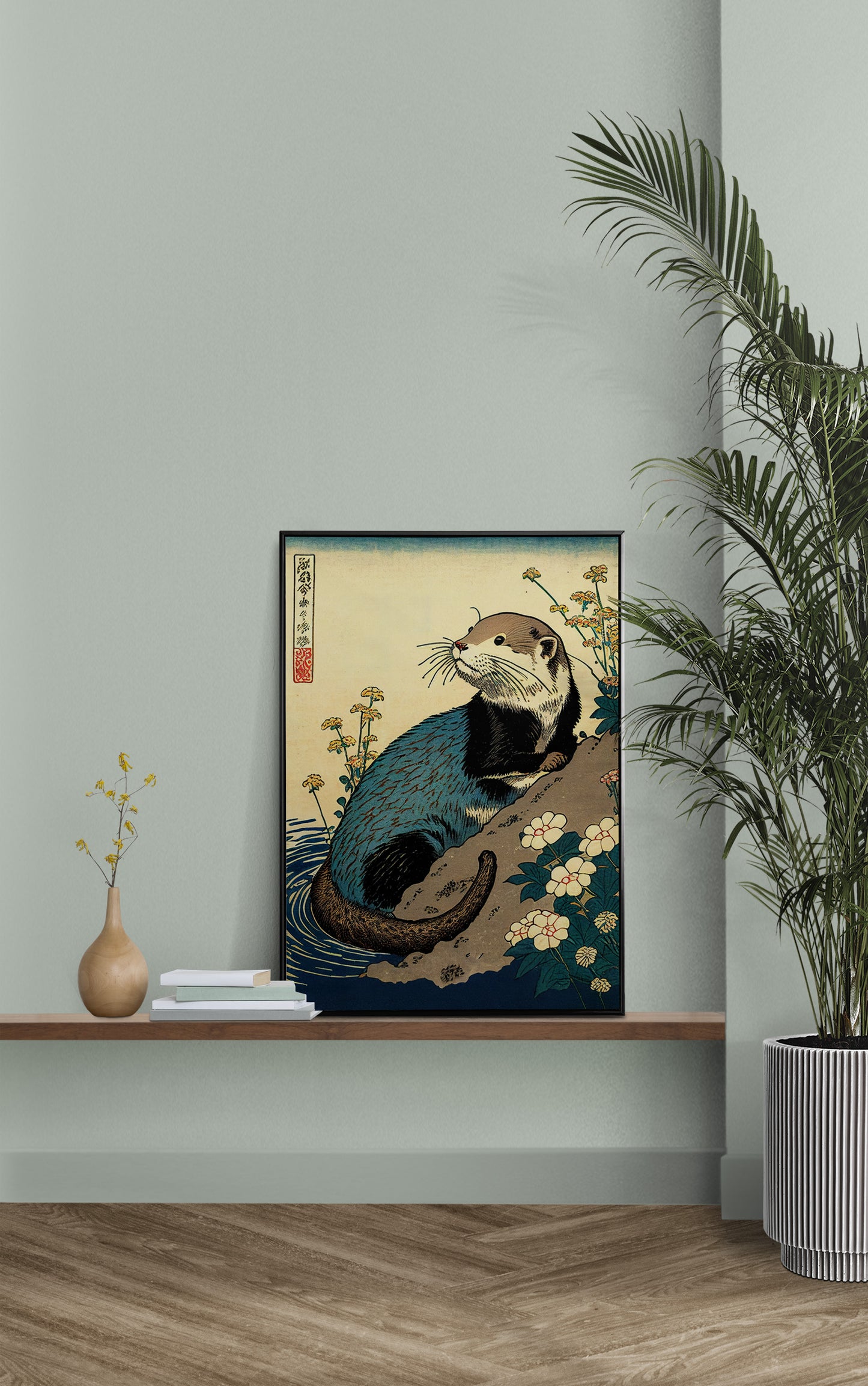 Japanese Otter Poster - Ukiyo-e Style Wall Art - Japanese Print Decor - Otter Wall Decoration