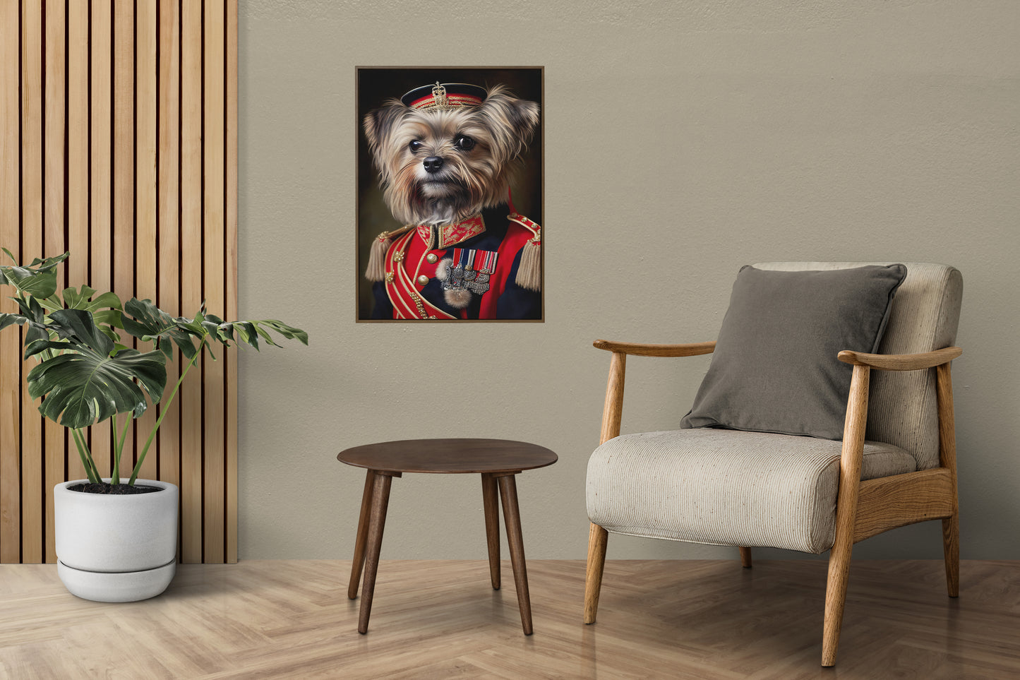 "Yorkshire Dog in Military Uniform Poster – Animal Wall Art, Yorkshire Terrier Wall Decoration"