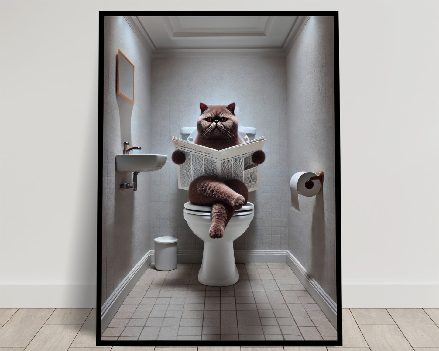 Exotic Shorthair Cat Toilet Poster - Fun Bathroom Wall Art Decor - Gag Gift for WC - Humorous Prints