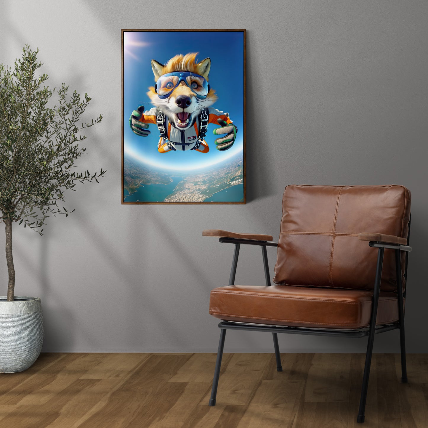 Skydiving Fox in Free Fall Poster - Epic Animal Wall Art Print for Extreme Sports Decor & Unique Animal Lover Gift