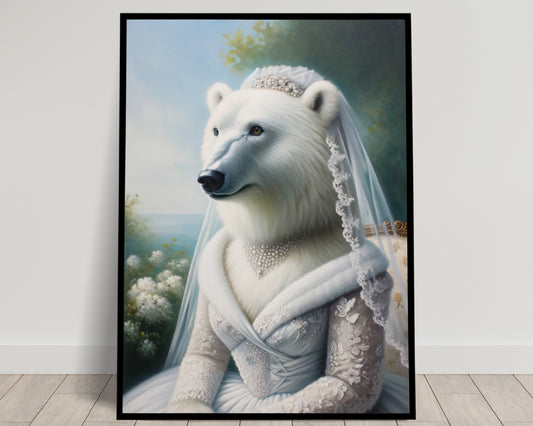 "Polar Bear Bride Poster - Funny Animal Wall Art Decor | Unique Wedding Dress Print for Home or Office | Great Gift Idea"