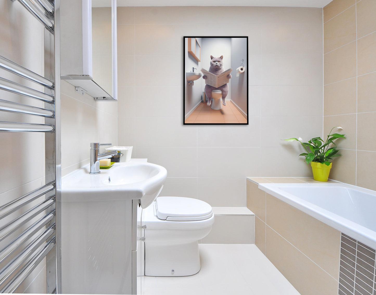 British Shorthair Lilac Cat Toilet Poster – Funny Bathroom Wall Art & Decor, WC Gag Gift