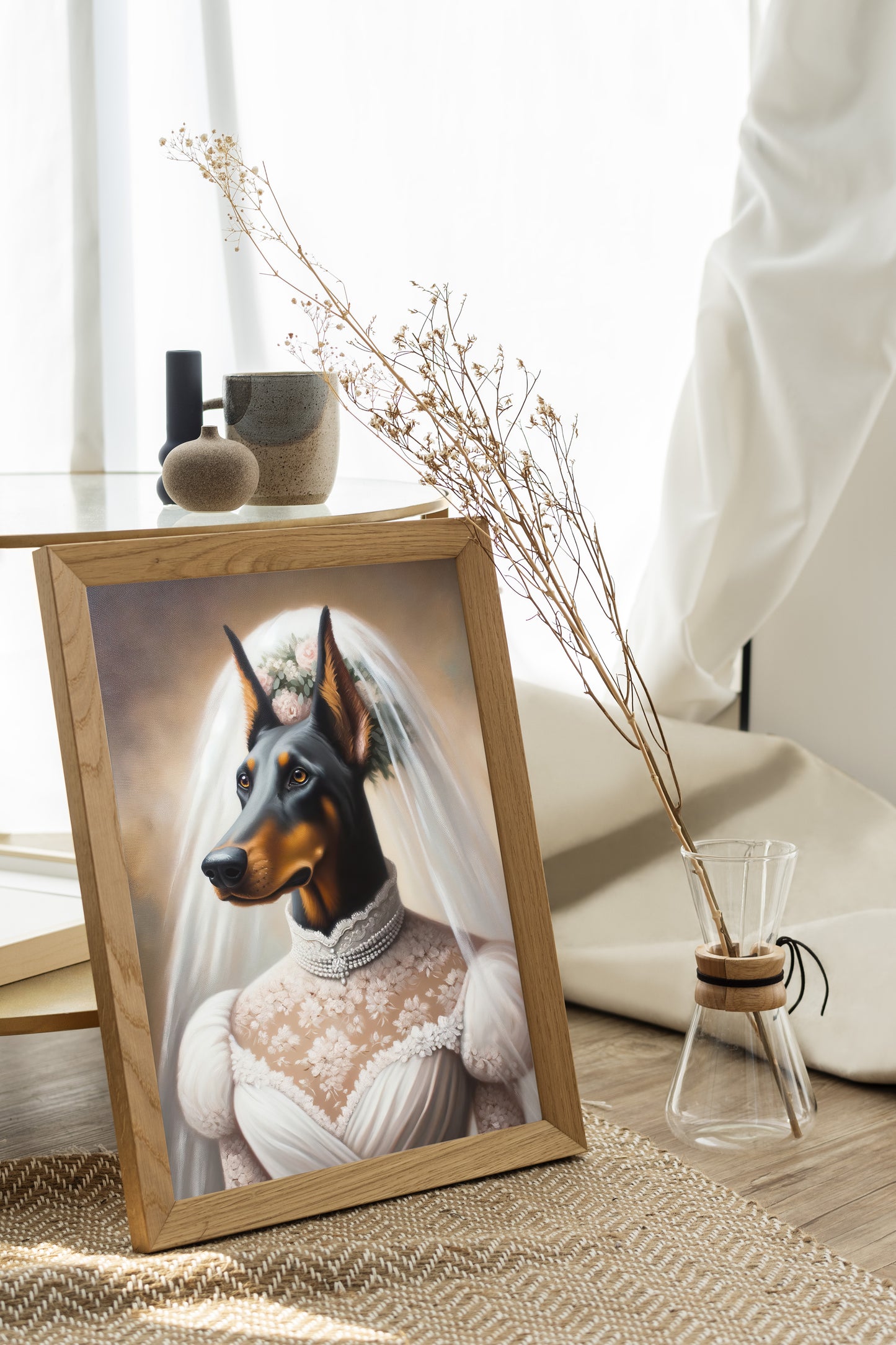 Doberman Pinscher Wedding Dress Poster - Funny Animal Wall Art Decor - Unique Dog Bride Print - Perfect Gift Idea