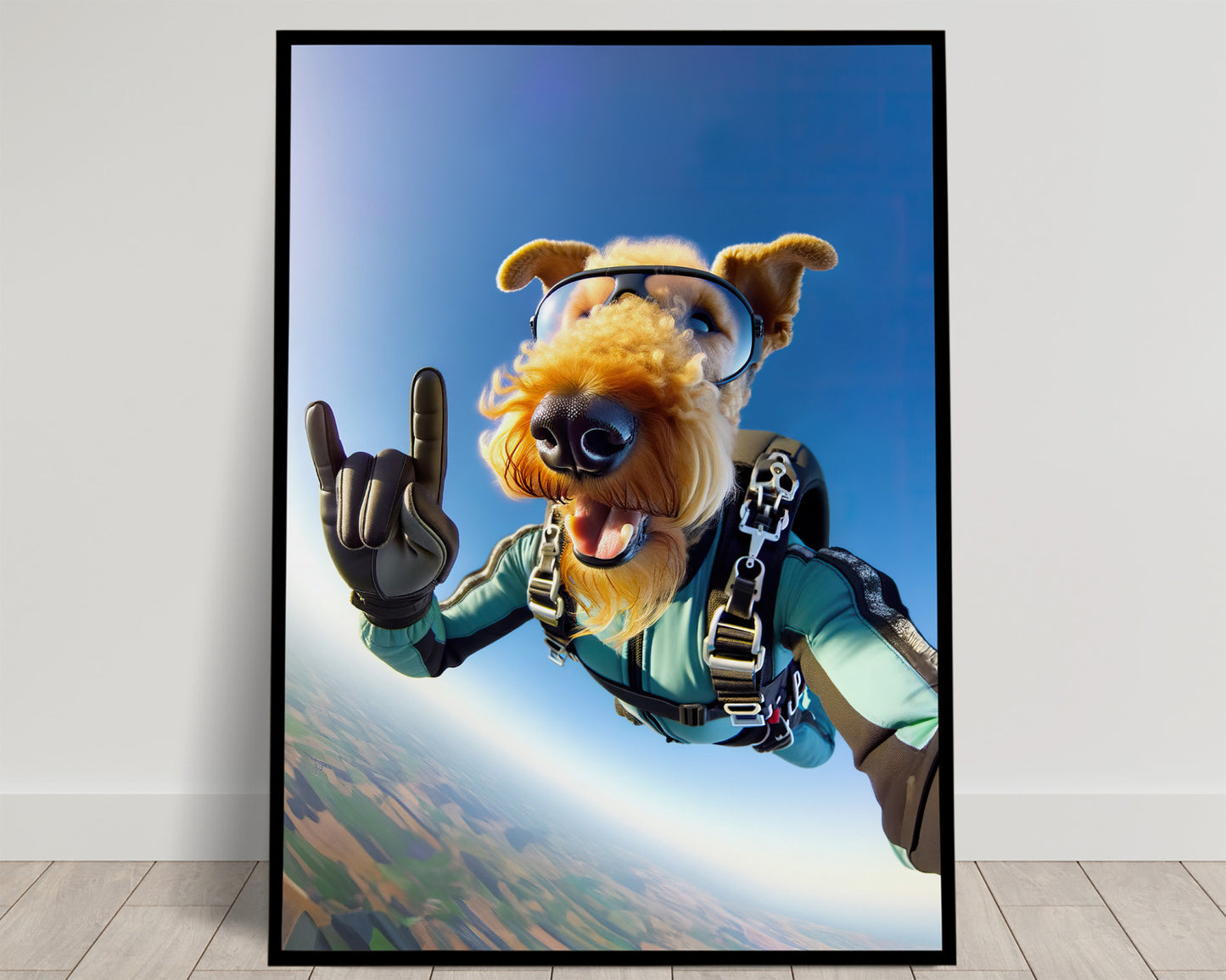 Affiche Murale Airedale Terrier Saut en Parachute - Poster Animal Sport Extrême, Idée Cadeau Décoratif