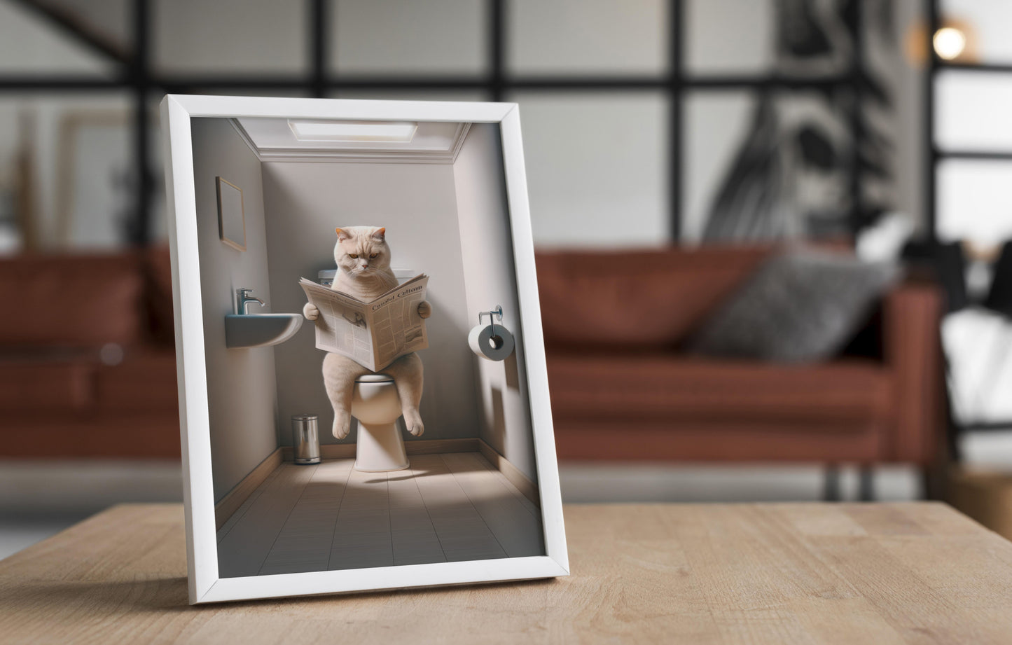 Funny Bathroom Wall Art: British Shorthair Cream Cat Toilet Poster - Gag Gift for WC Decor