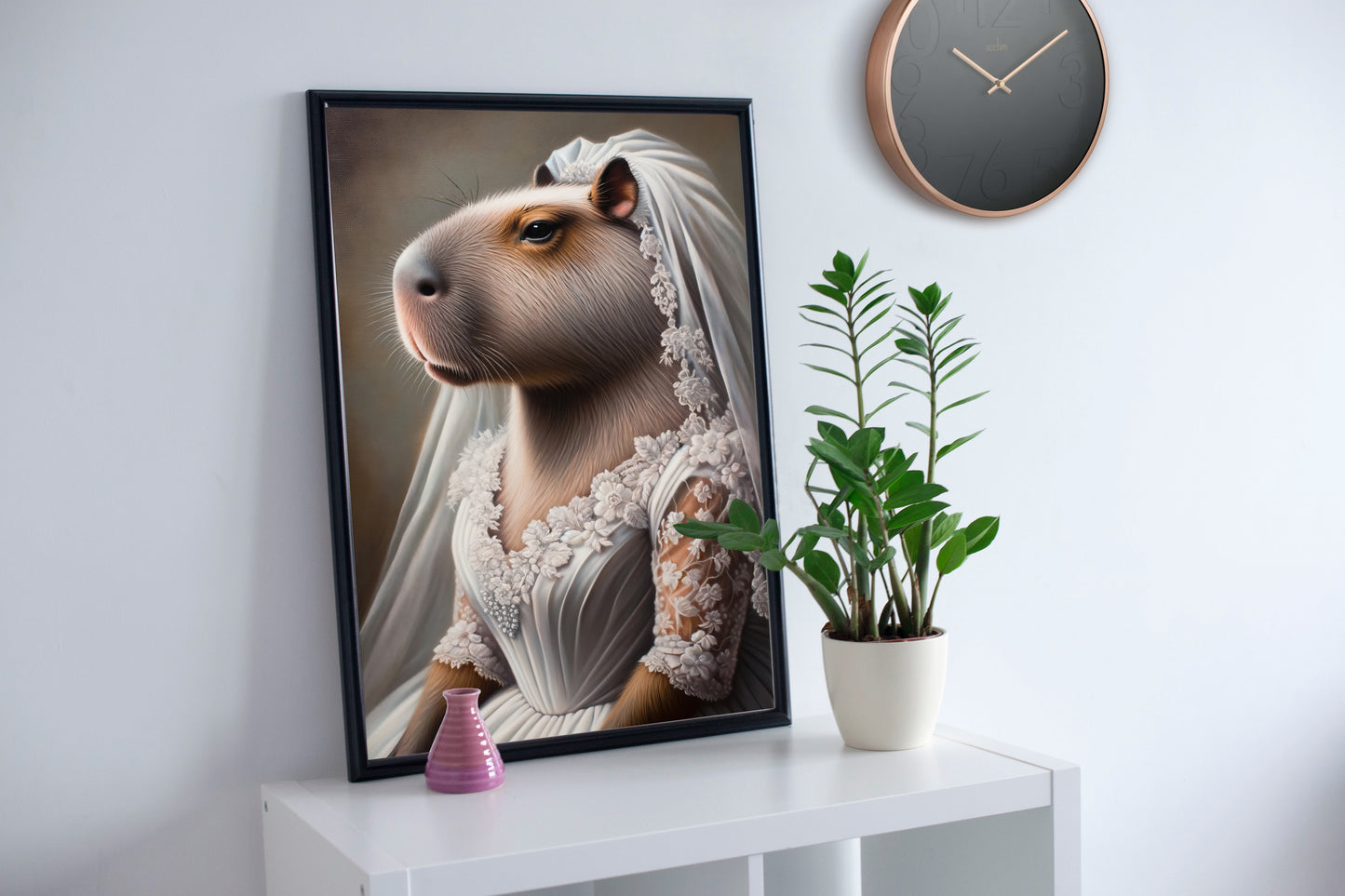 "Capybara in Wedding Dress Poster - Fun Animal Wall Art Decor | Unique Bridal Gift Frame"