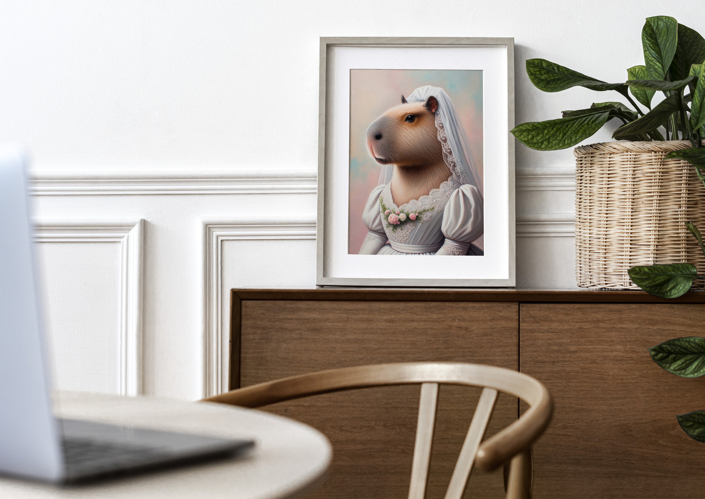 Poster de Capybara en Robe de Mariée - Décoration Murale Animaux Humoristique - Affiche Mariage Cadre