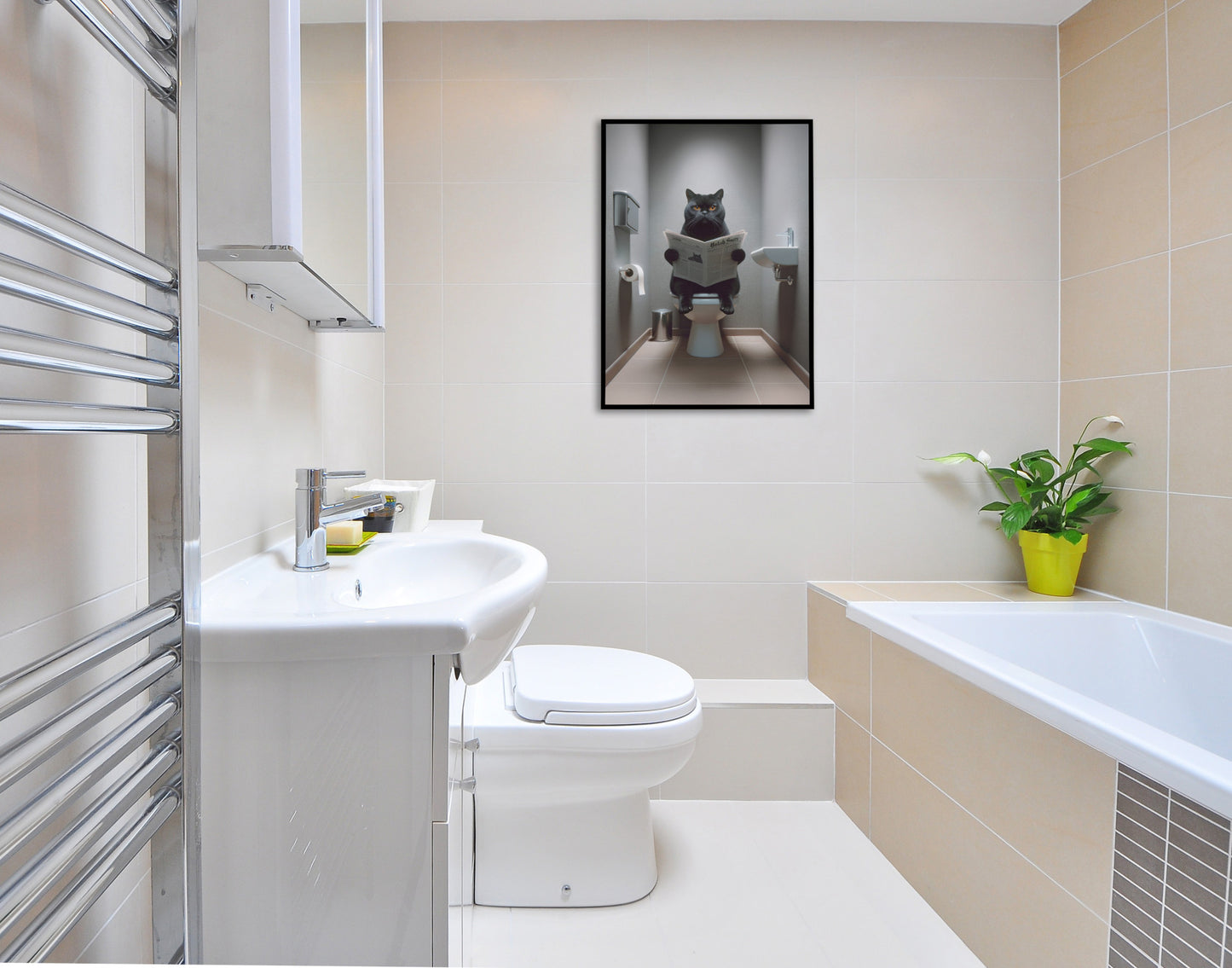 British Shorthair Cat Toilet Poster – Funny Bathroom Decor | Wall Art for Bathroom | Unique Gag Gift