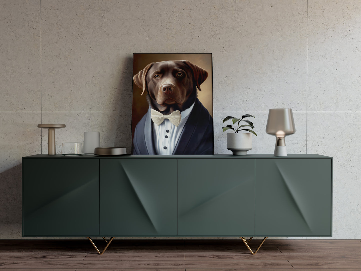 "Chocolate Labrador Tuxedo Poster: Elegant Animal Wall Art, Charming Pet Portrait Decoration for Home"