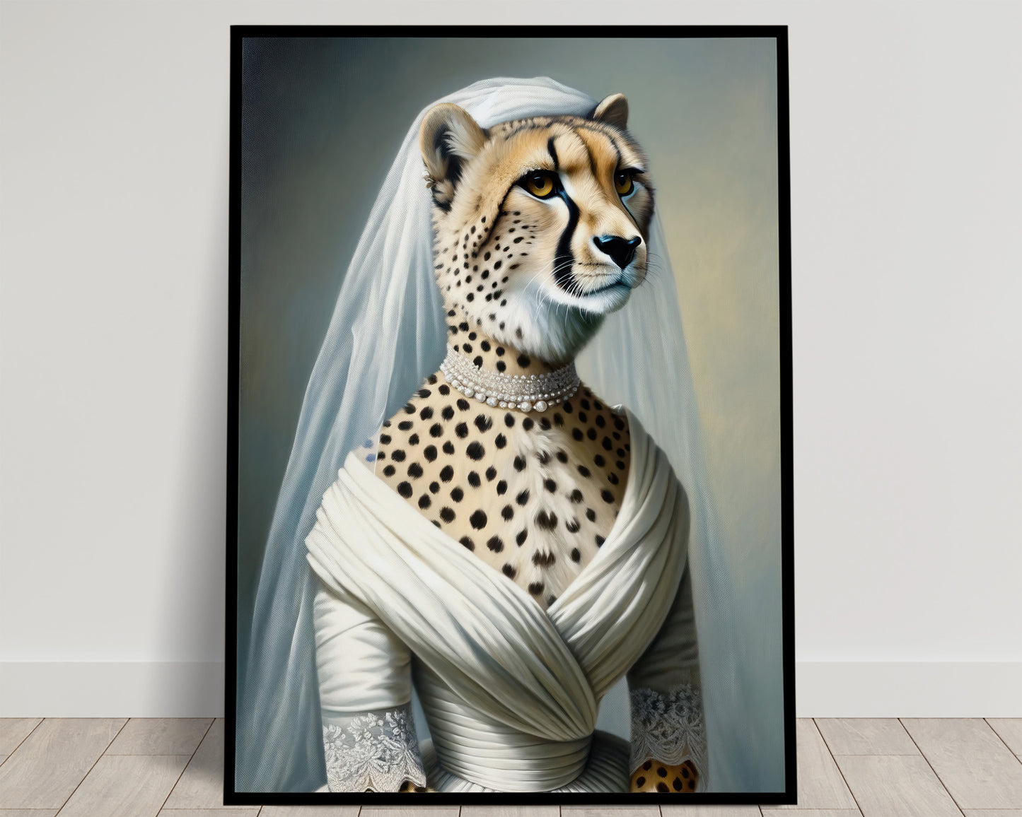 "Cheetah in Wedding Dress Poster - Funny Animal Wall Art - Unique Bride Decor - Perfect Gift for Home or Office"