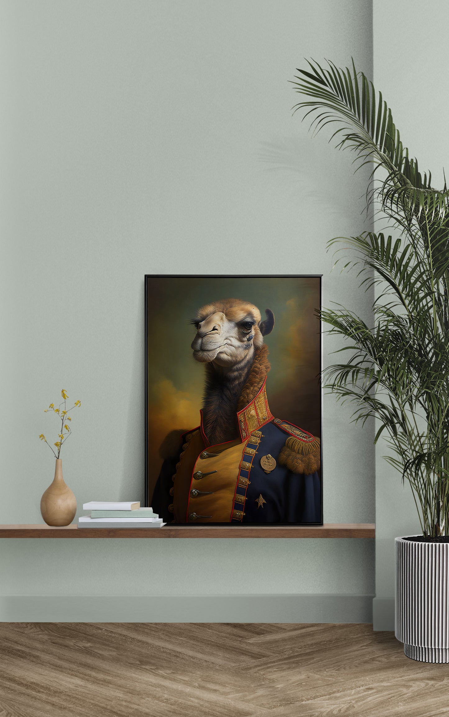 Heroic Camel Poster in Military Uniform - Animal Wall Decor for Framing, Unique Portrait Art for Home & Office