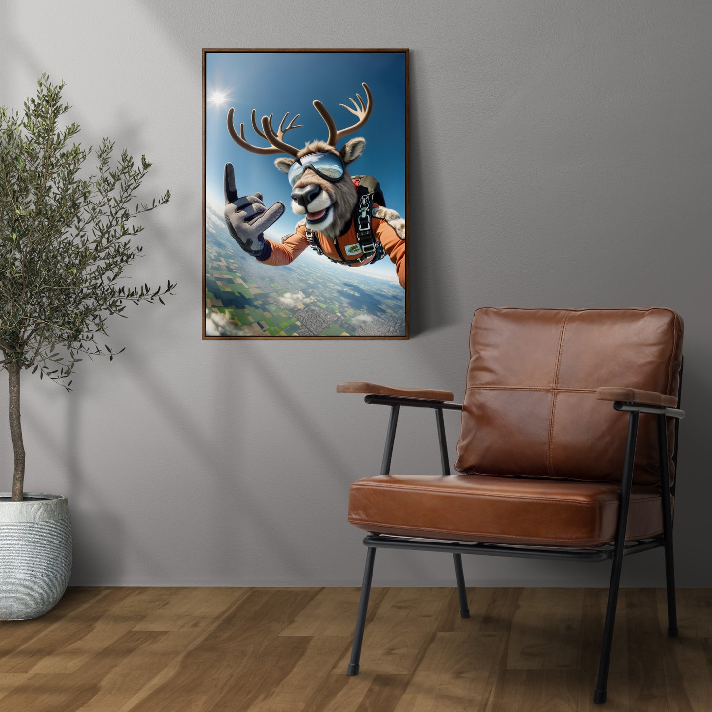 Skydiving Reindeer Poster - Epic Wall Art, Animal Print, Extreme Sport Decor, Perfect Gift for Animal Lovers