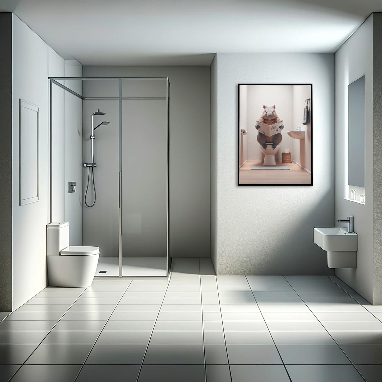 Poster d'un Wombat aux toilettes lisant le journal, Humour WC, Décoration Salle de Bain, Cadeau Amusant, Art Mural Original