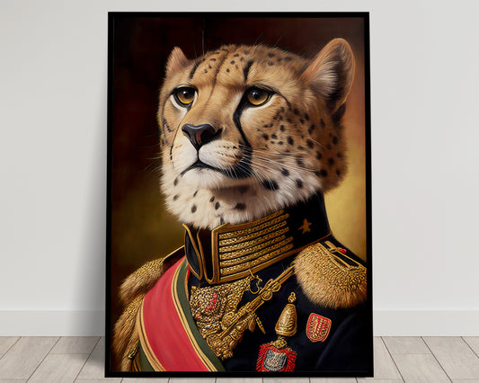 "Cheetah Poster in Military Uniform - Animal Wall Art Decoration | Unique Wildlife Poster Print"