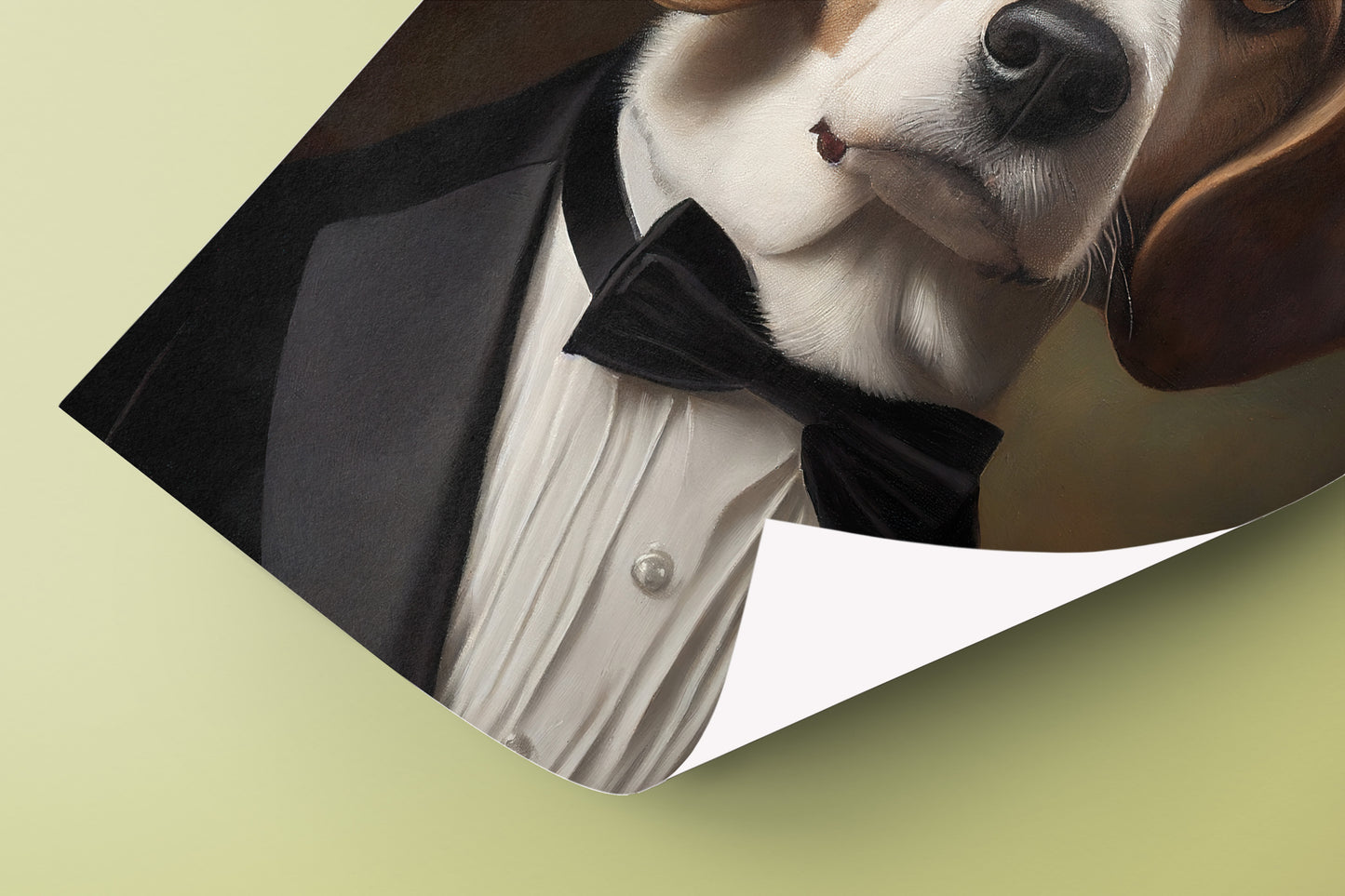 Poster portrait Beagle en smoking - Art mural chien élégant, Décoration mur drôle, Impression motif Tuxedo