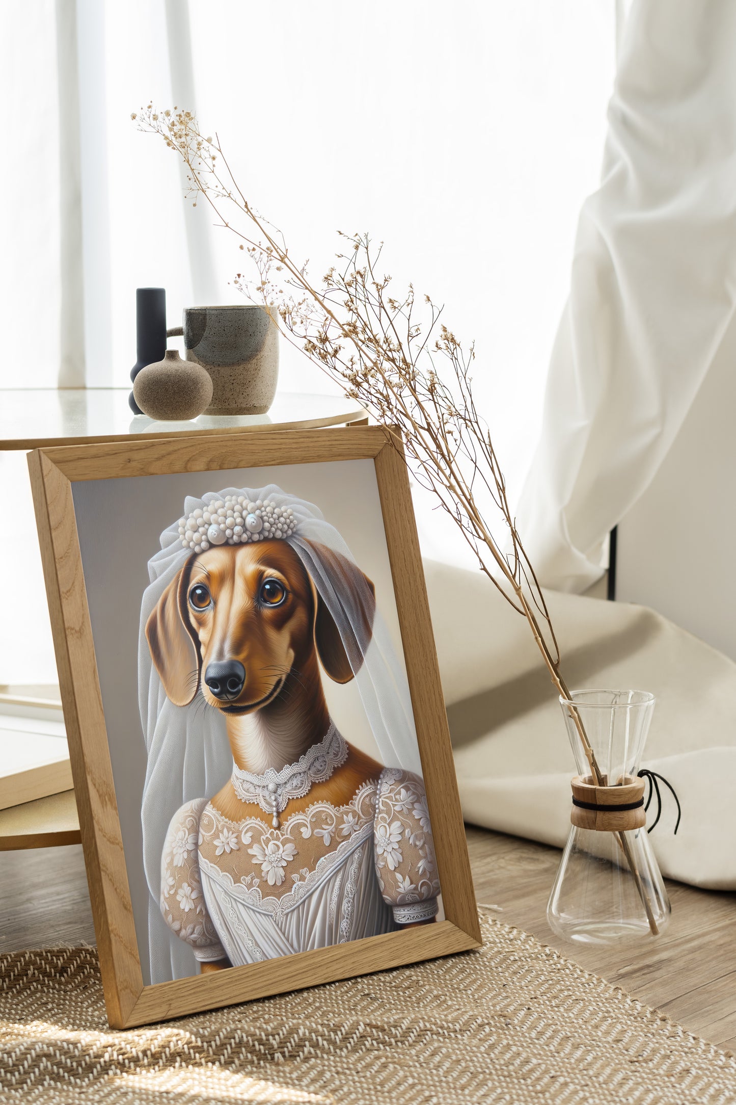 "Funny Dachshund Poster in Wedding Dress | Unique Animal Wall Art | Bride Dog Decor | Perfect Gift Ideas"