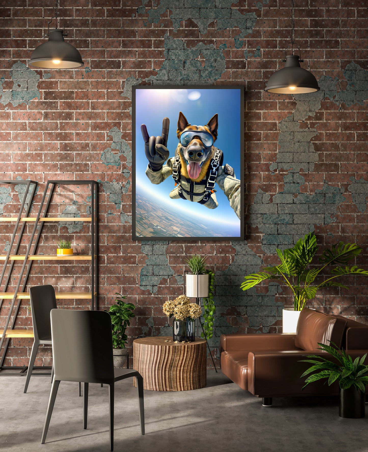 Affiche Murale Malinois Parachutiste, Poster Animal Skydiving, Décoration Sport Extrême, Cadeau Unique