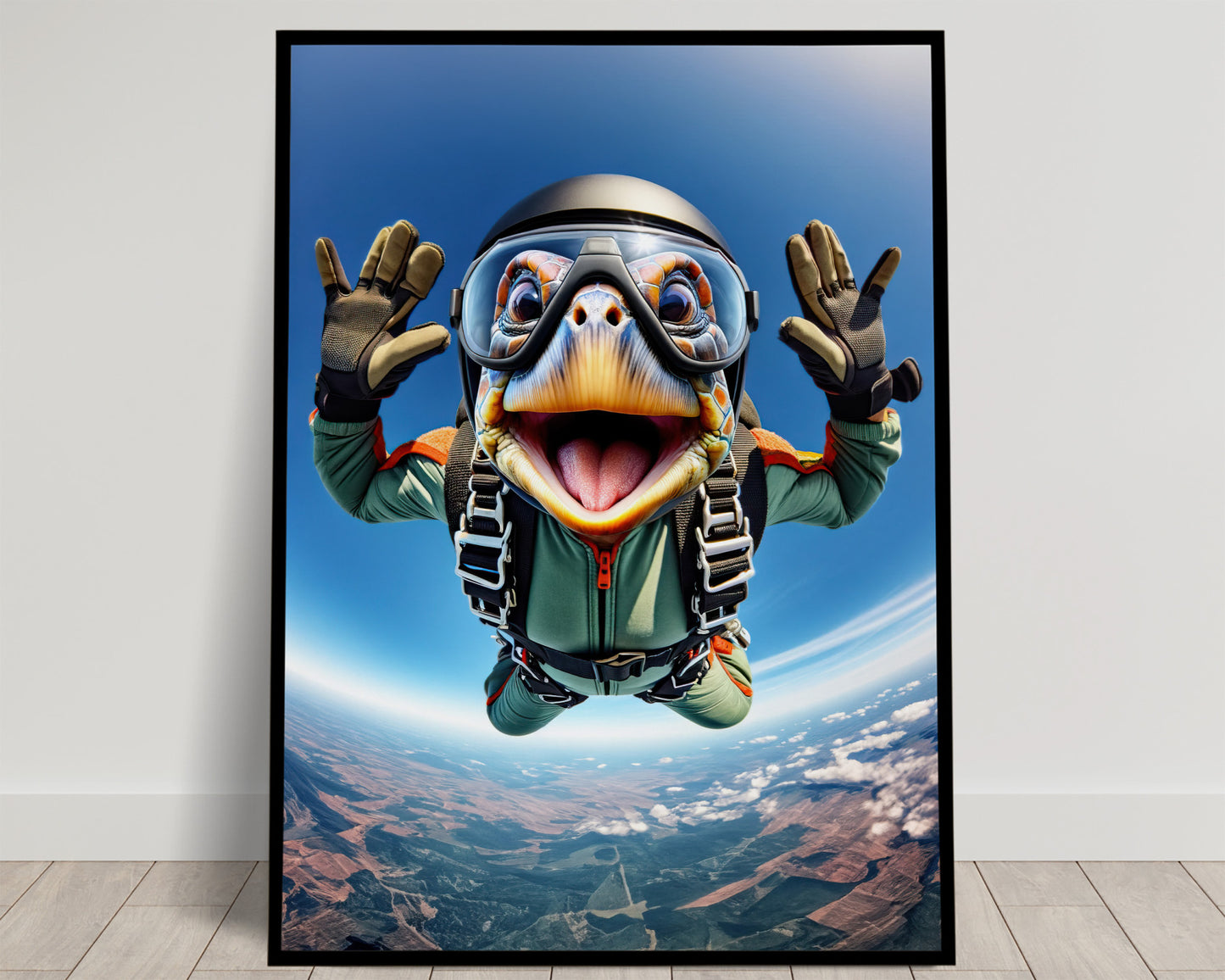 Skydiving Turtle Free-Fall Poster - Unique Animal Wall Art, Extreme Sport Decor, Perfect Gift for Animal Lovers