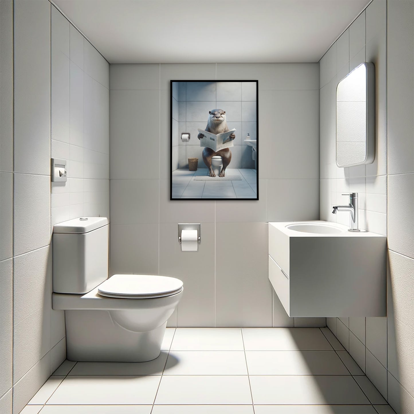 Funny Otter Reading Newspaper Poster - Unique Bathroom Wall Art for Toilet Decor | Perfect Funny Gift