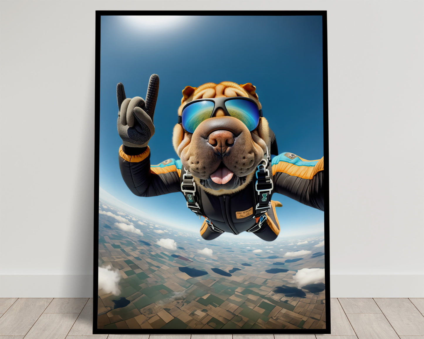 Skydiving Shar Pei Poster - Epic Wall Art for Animal Lovers | Unique Extreme Sport Dog Print Decor