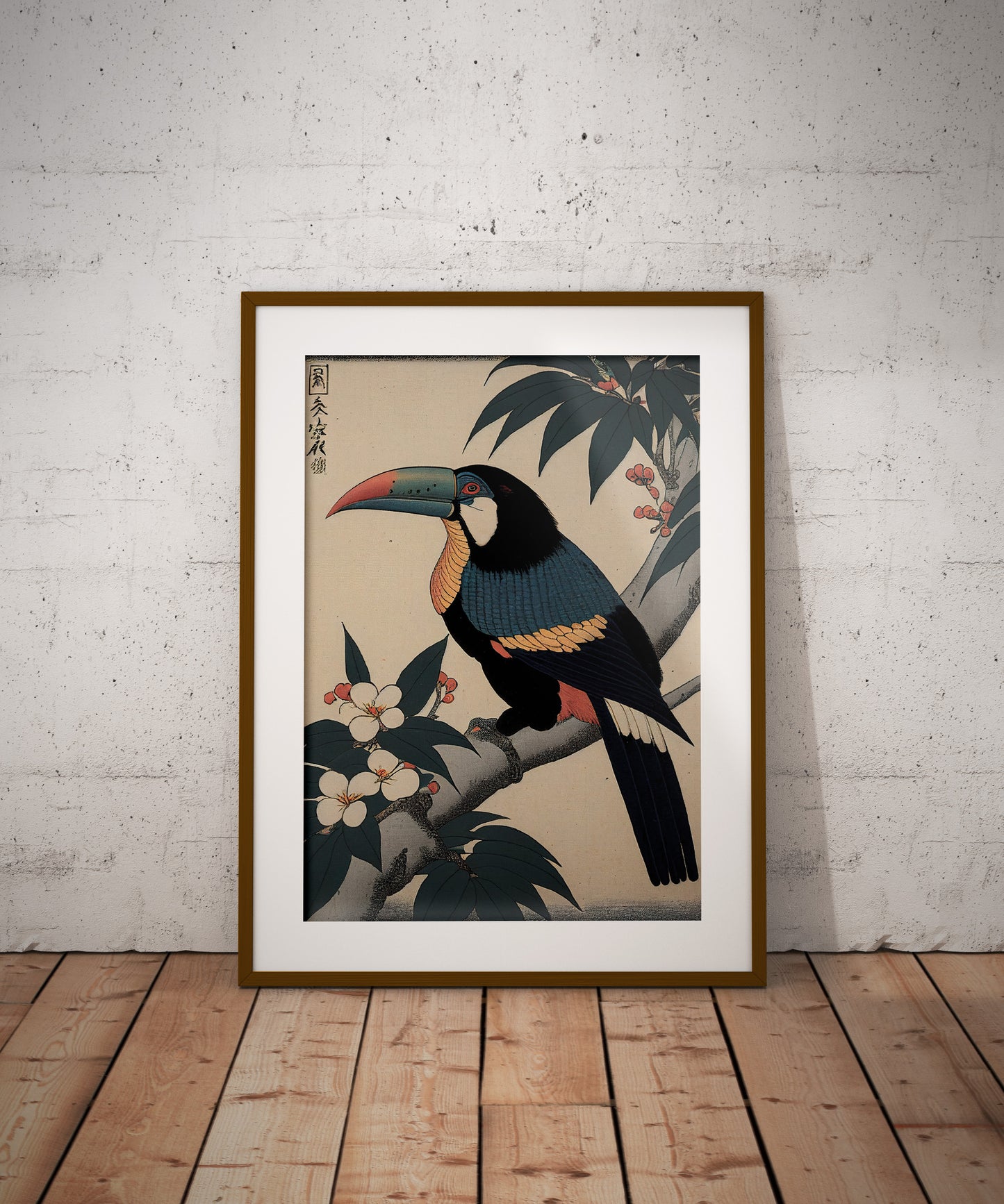 Poster Toucan, Illustration art japonais, Impression Ukiyo-e, Art mural, Décoration murale, Affiche Japonaise