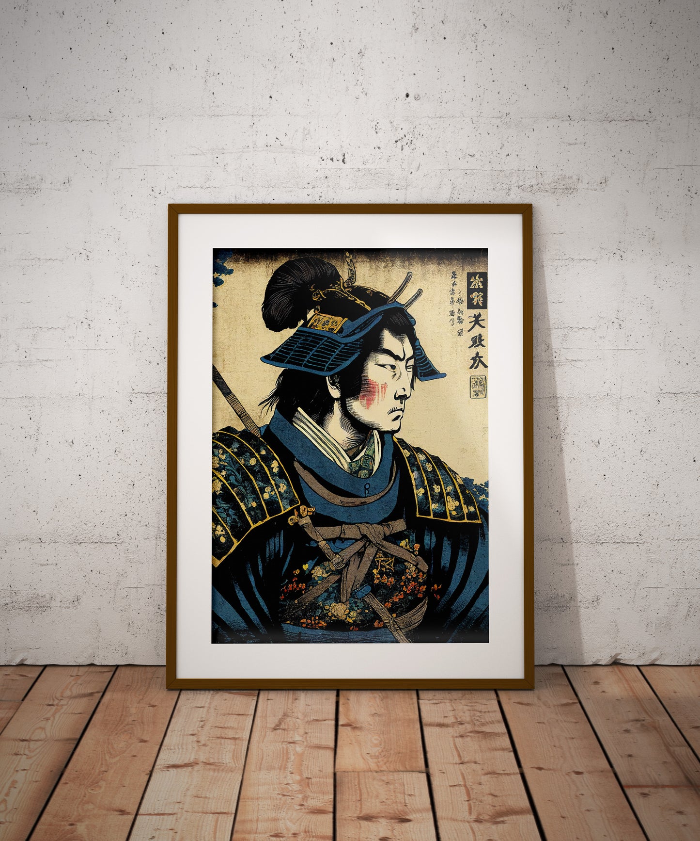 Affiche Murale Samouraï en Armure Bleue - Art Japonais Ukiyo-e, Poster de Décoration Murale