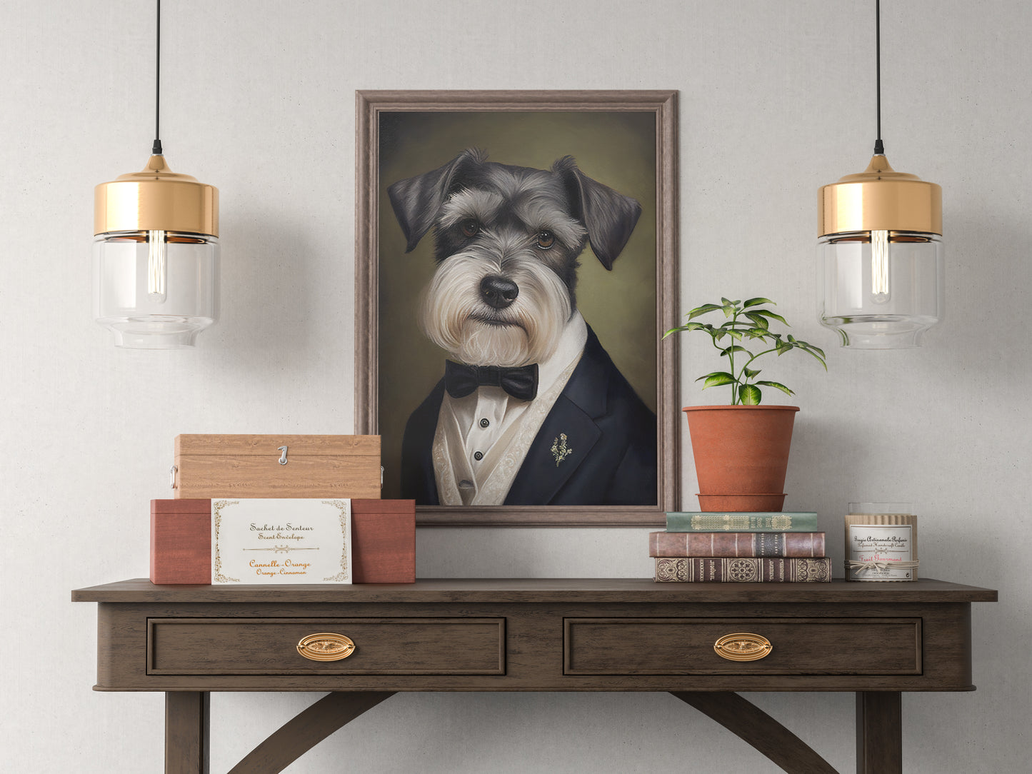 Portrait de Schnauzer en Smoking - Poster Chic et Humoristique de Chien - Décoration Murale Originale