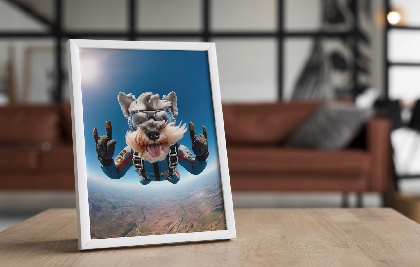 Skydiving Miniature Schnauzer Poster - Unique Dog Lover Wall Art Print | Epic Animal Decor for Extreme Sport Fans