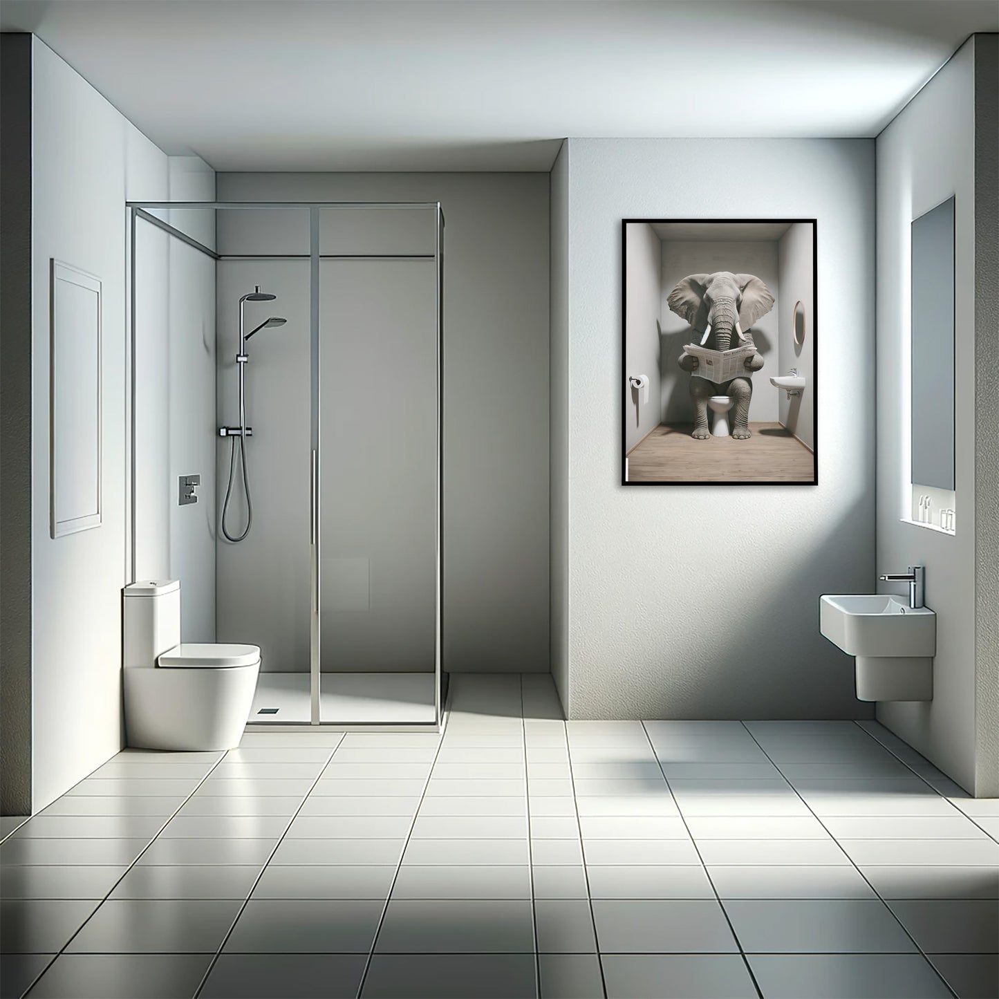 Funny Elephant Reading Newspaper Toilet Poster - Unique Bathroom Wall Art Decor - Perfect Funny WC Gift