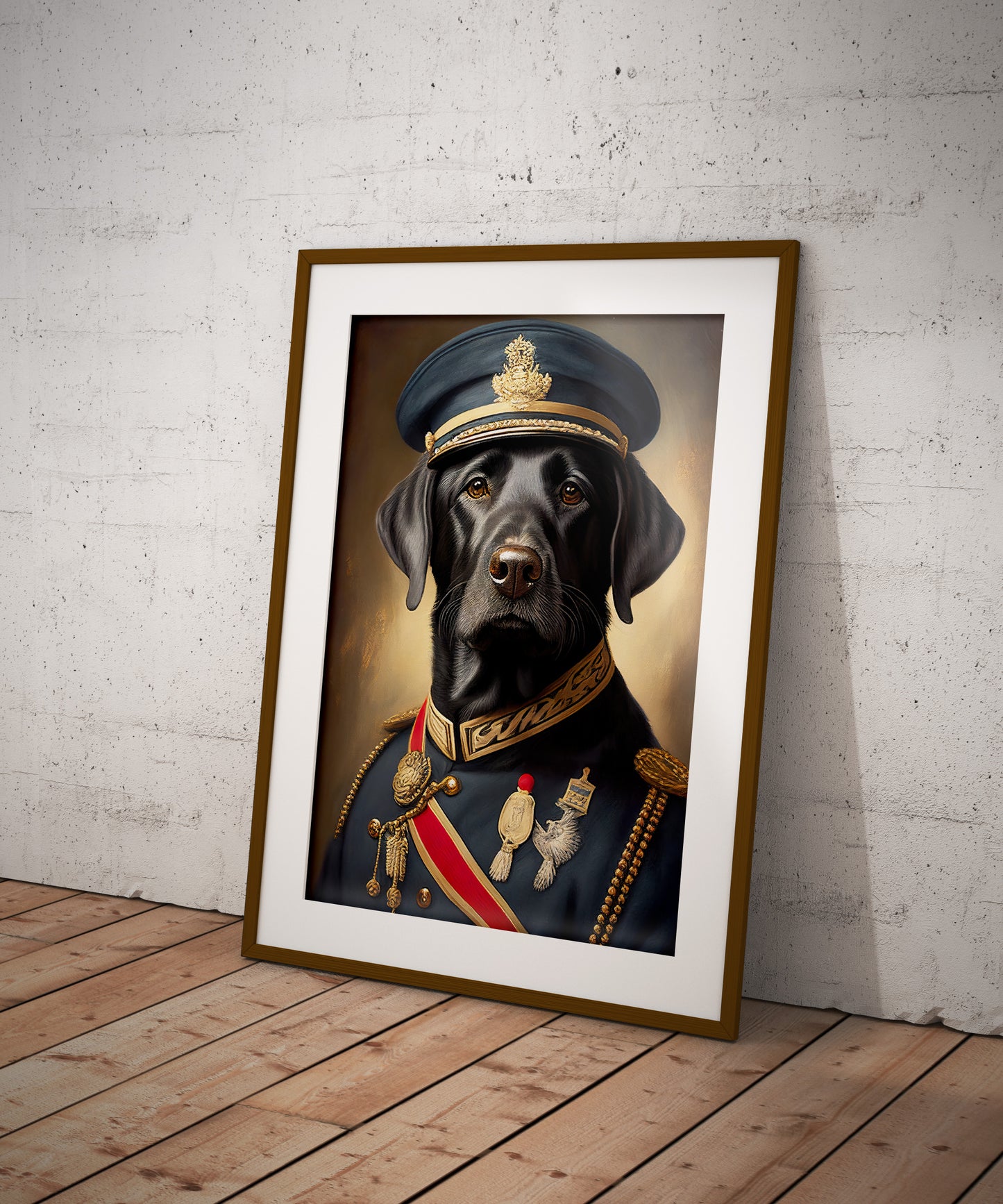 Poster Labrador Noir en Uniforme Militaire - Décoration Murale Animaux, Art pour Mur, Impression de Qualité